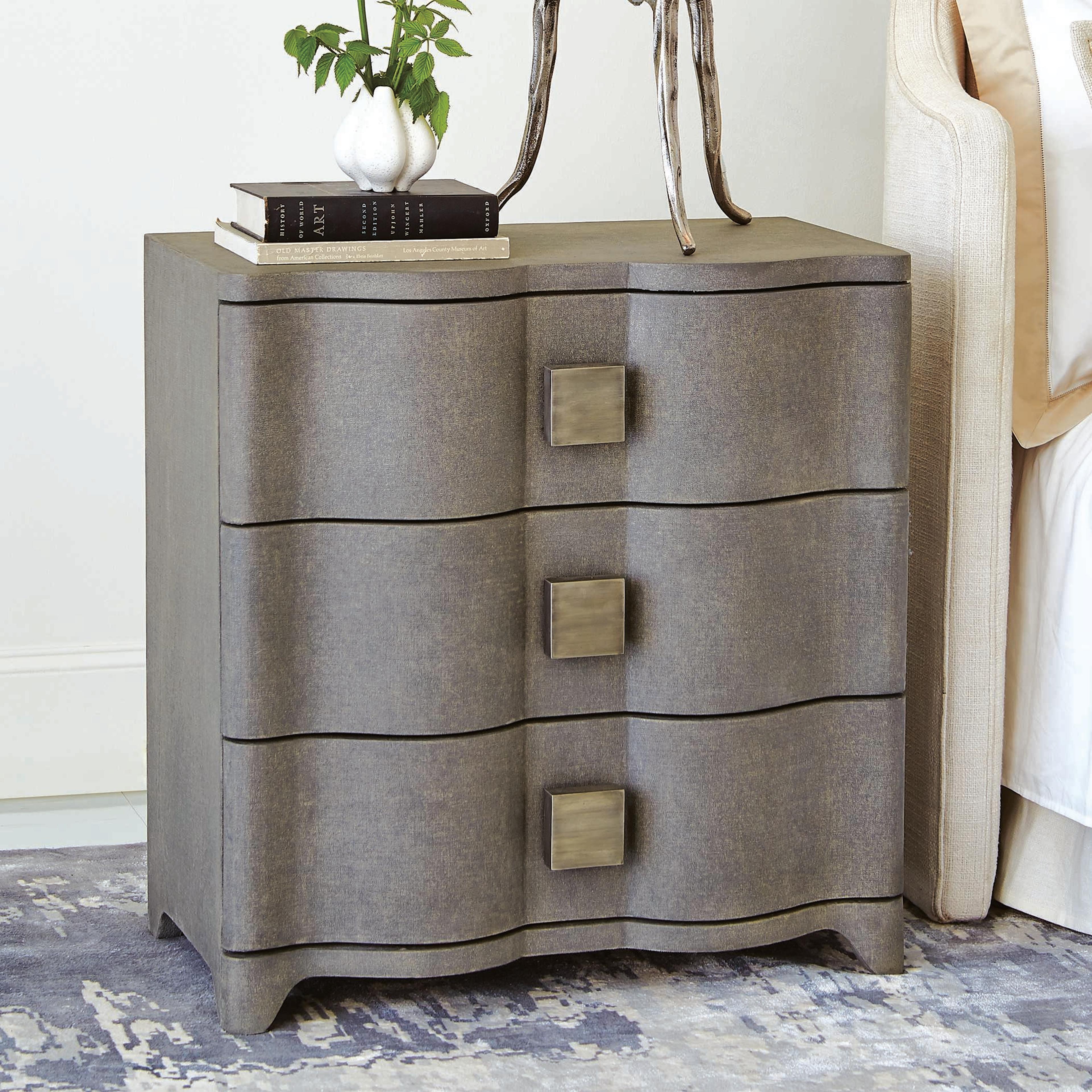 Global Views 3-Drawers Gray Oak Wood Chest Nightstand