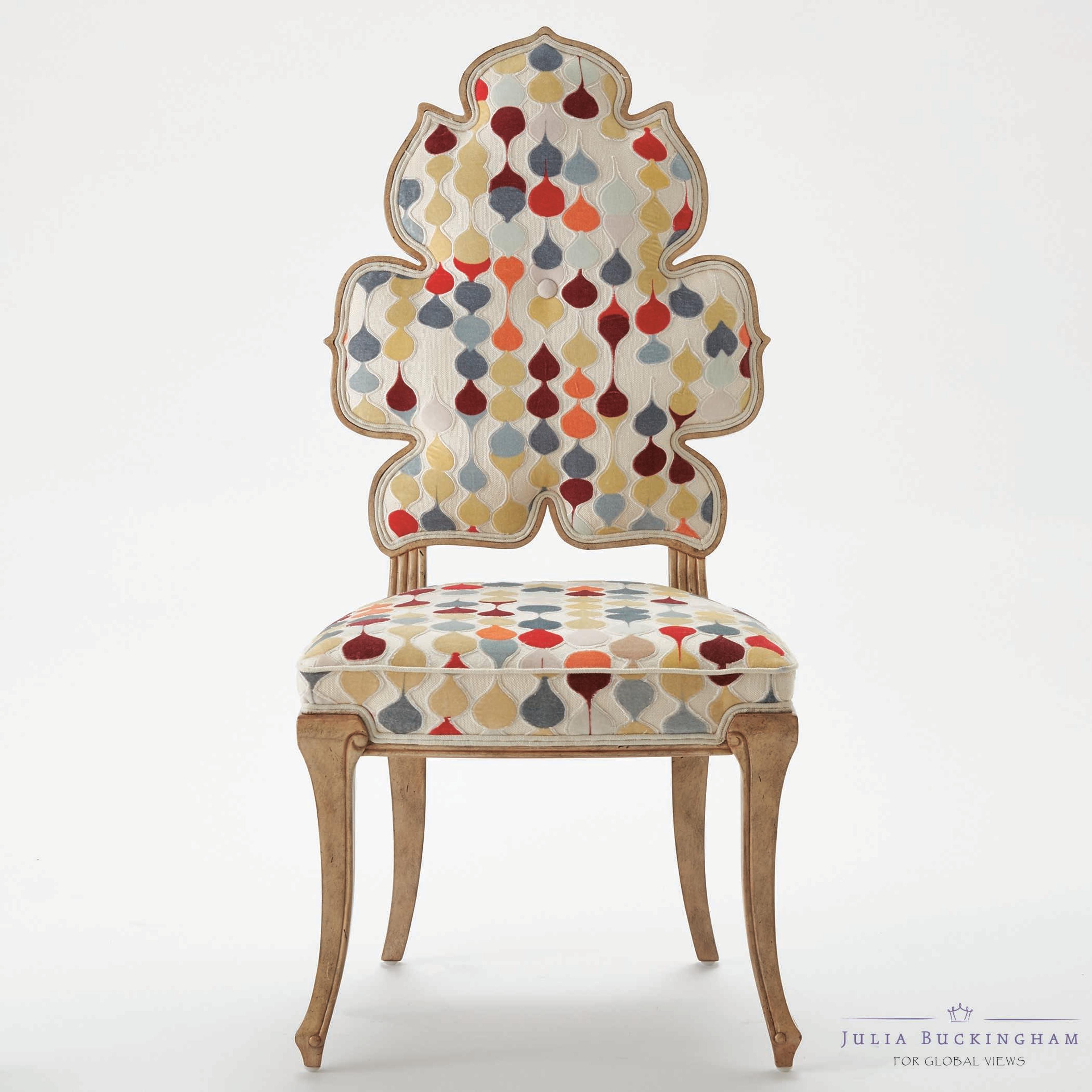 Global Views Wiggle Rubberwood Beige Upholstered Side Dining Chair