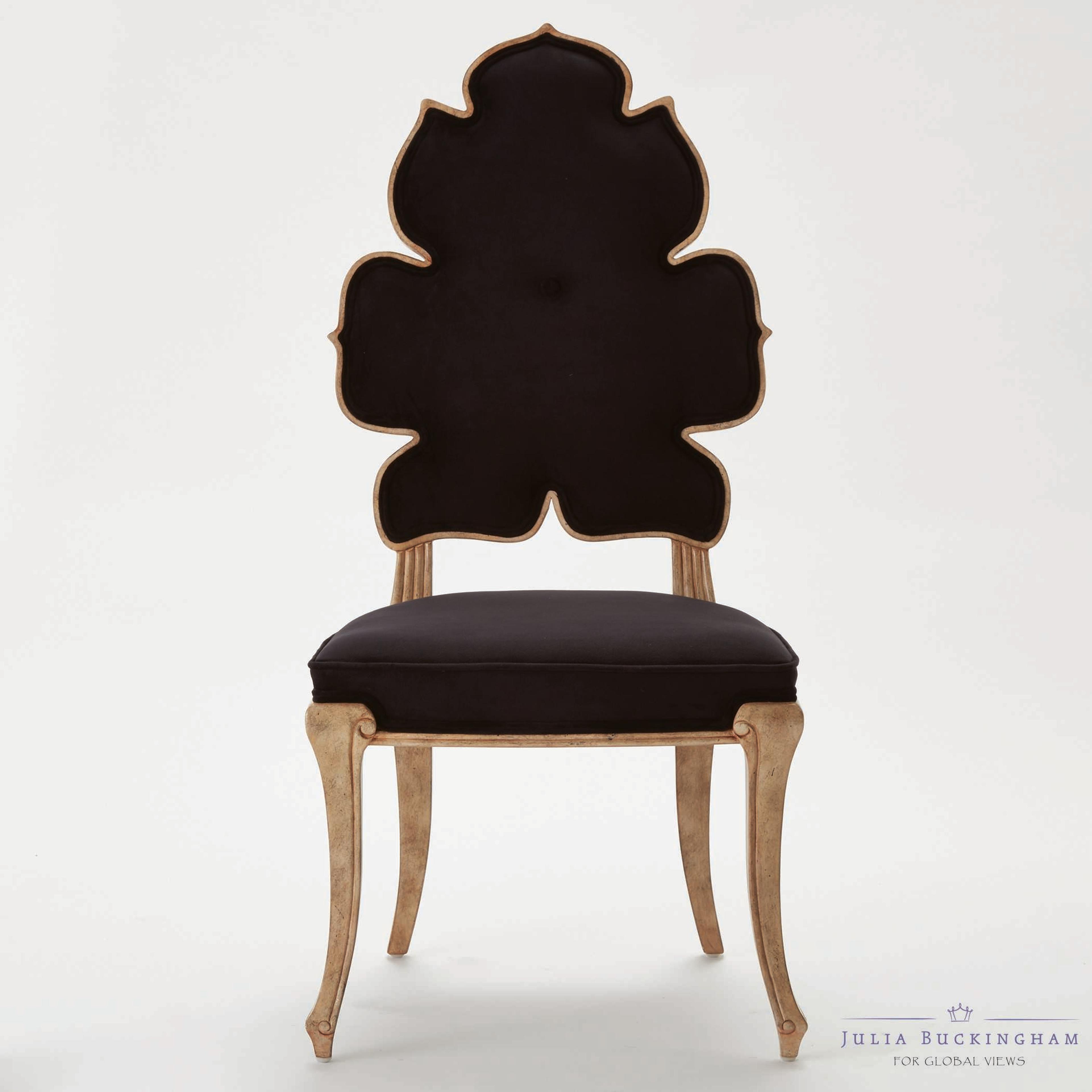 Global Views Wiggle Rubberwood Black Upholstered Side Dining Chair