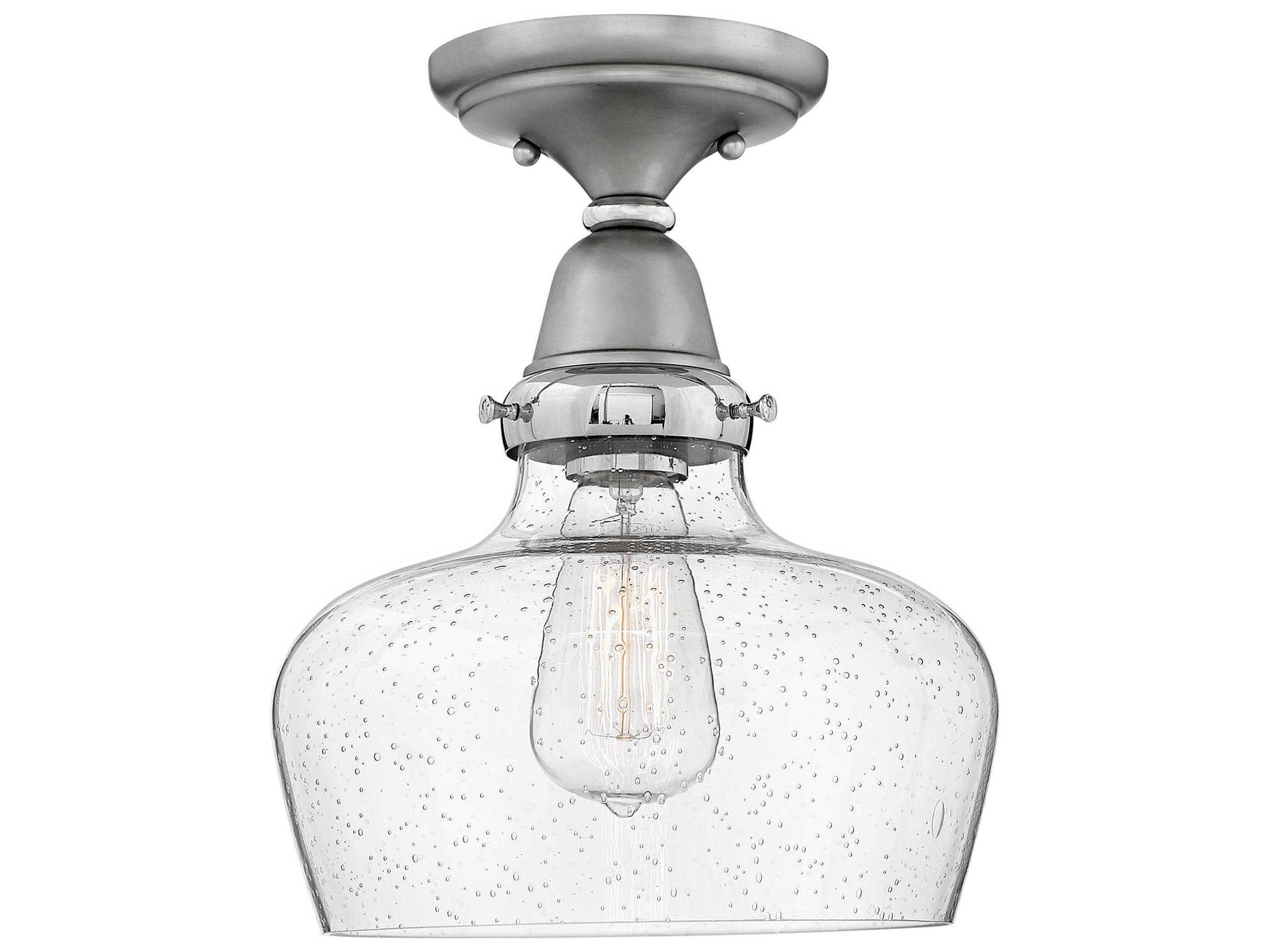 Hinkley Academy 1-Light English Nickel Glass Bell Flush Mount