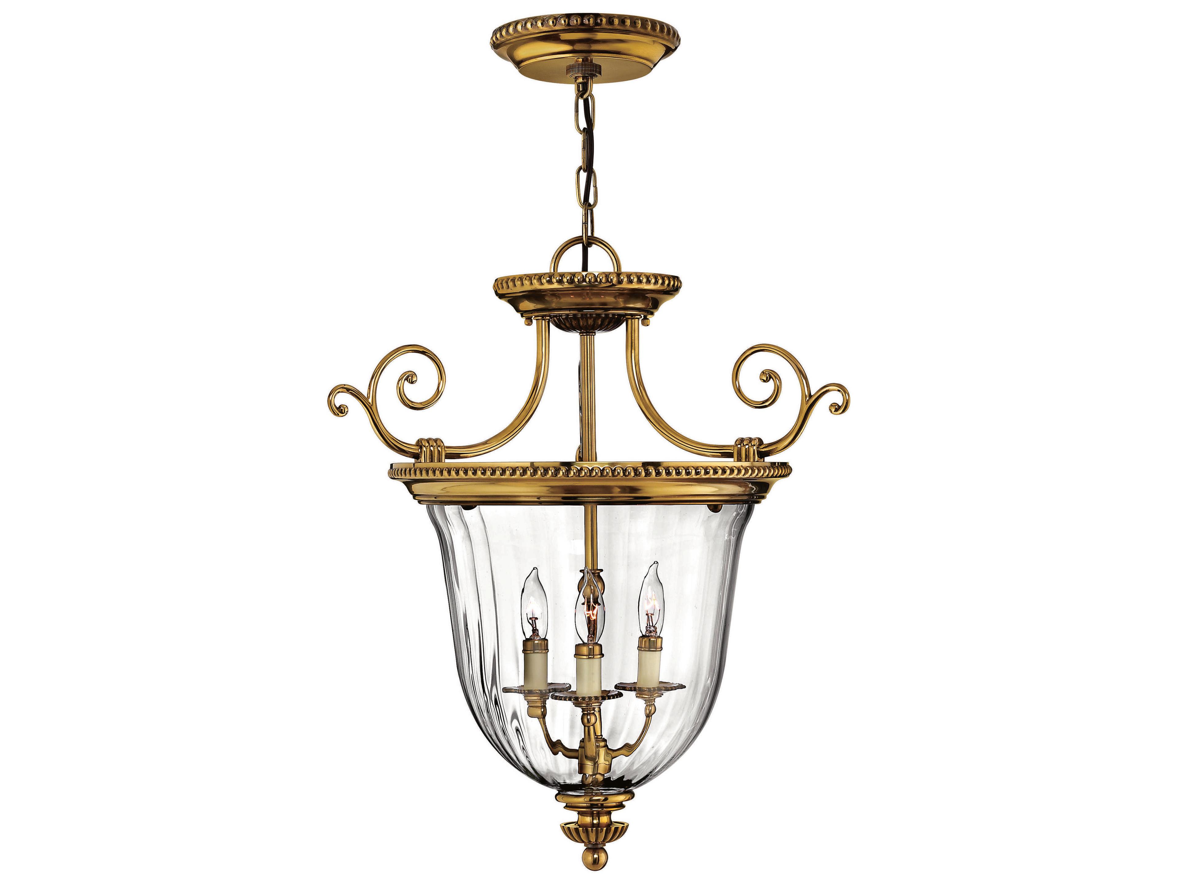 Hinkley Cambridge 3-Light Burnished Brass Glass Bell Candelabra Chandelier