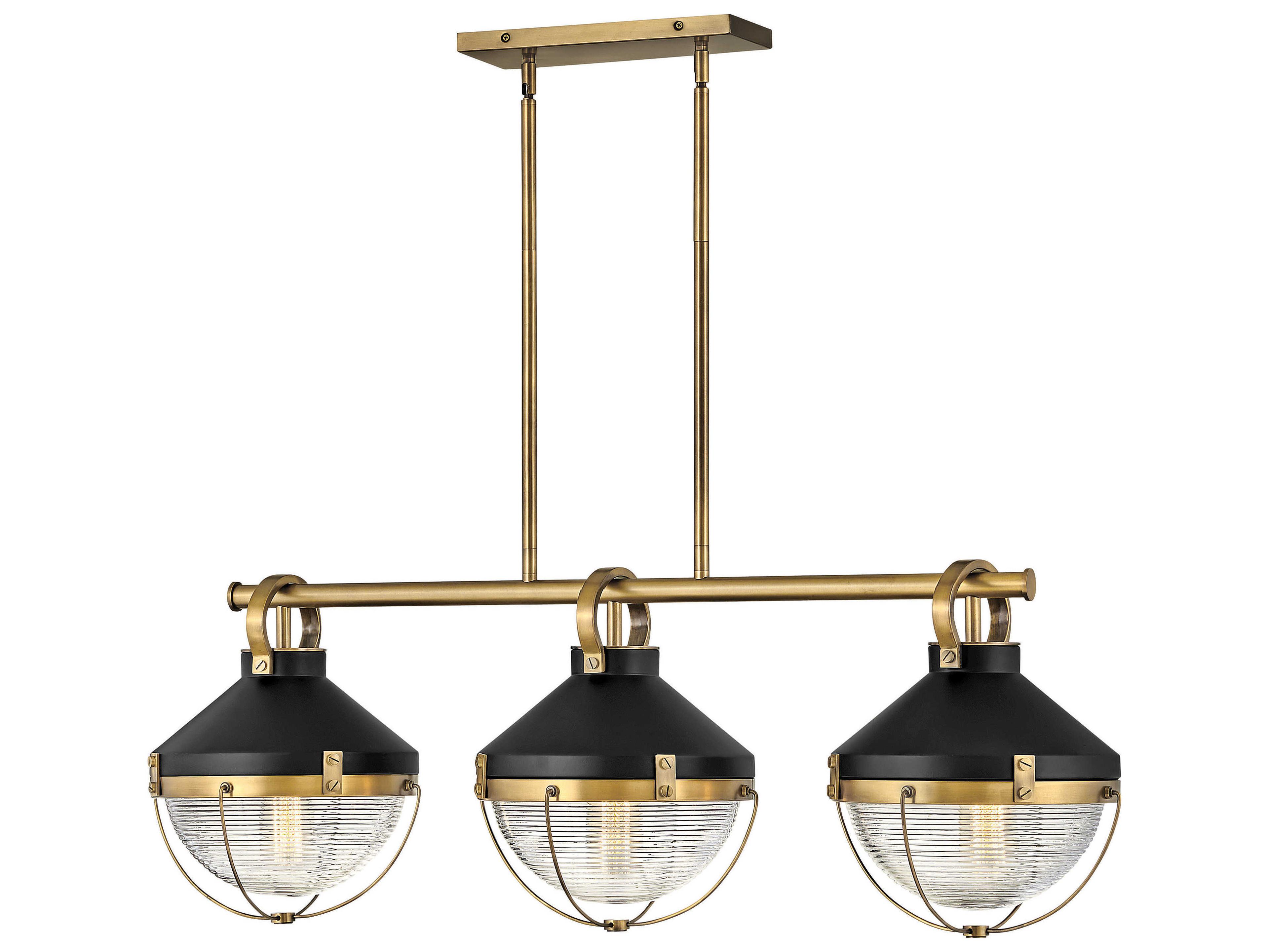 Hinkley Crew 3-Light Heritage Brass Black Glass Bell Island Pendant