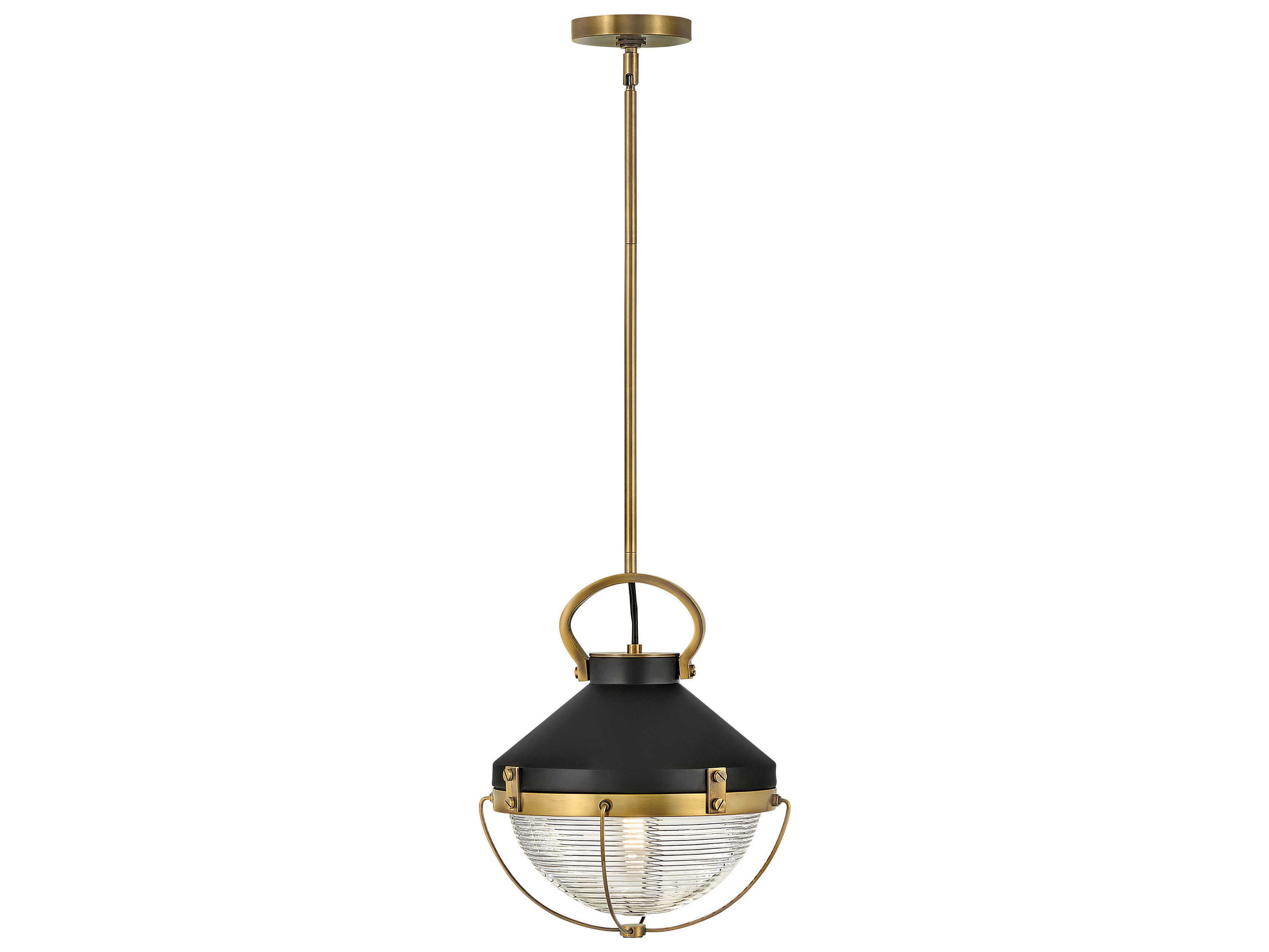 Hinkley Crew 1-Light Heritage Brass Black Glass Geometric Mini Pendant