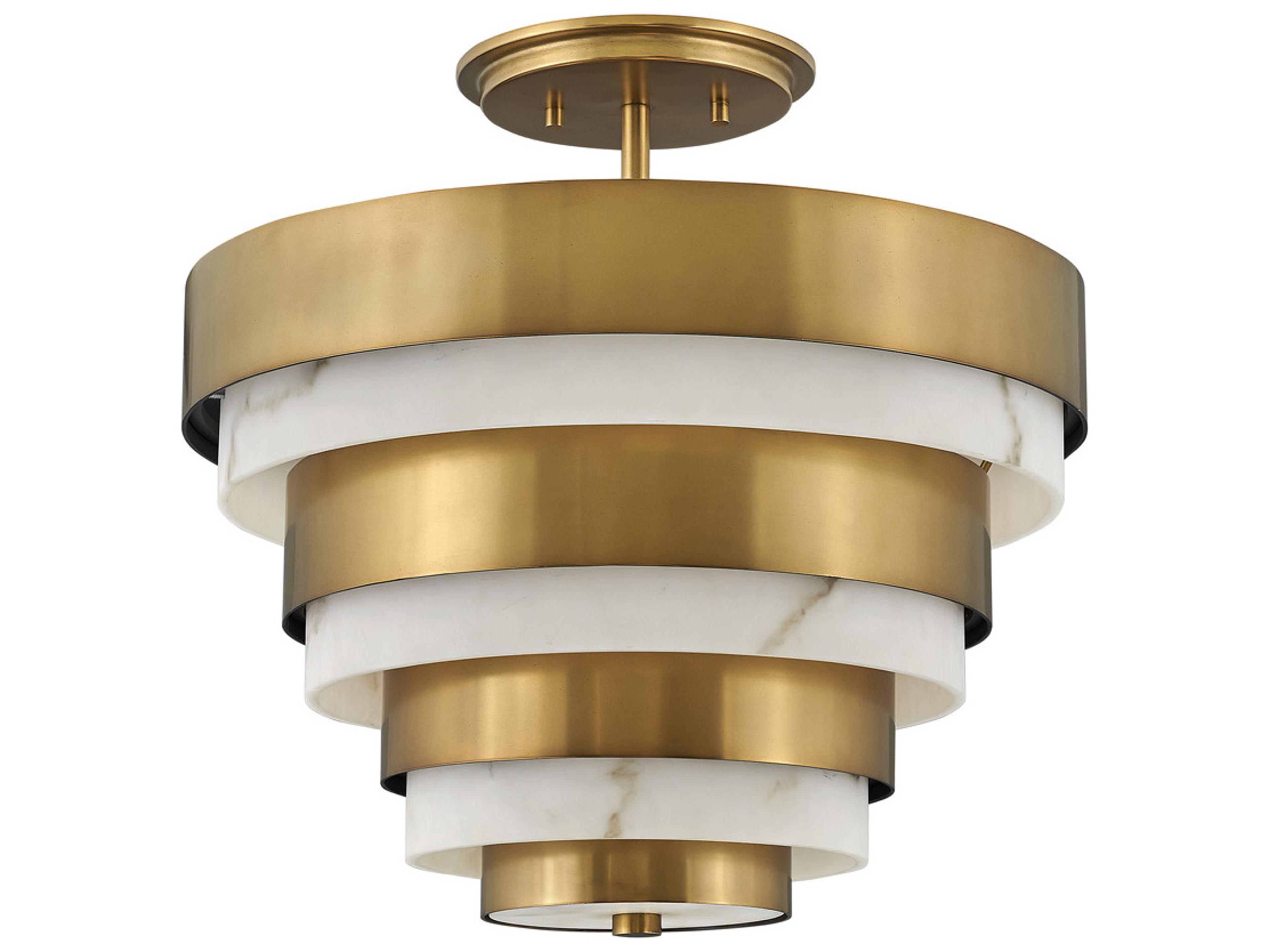 Hinkley Echelon 3-Light Heritage Brass White Glass Tiered Semi Flush Mount