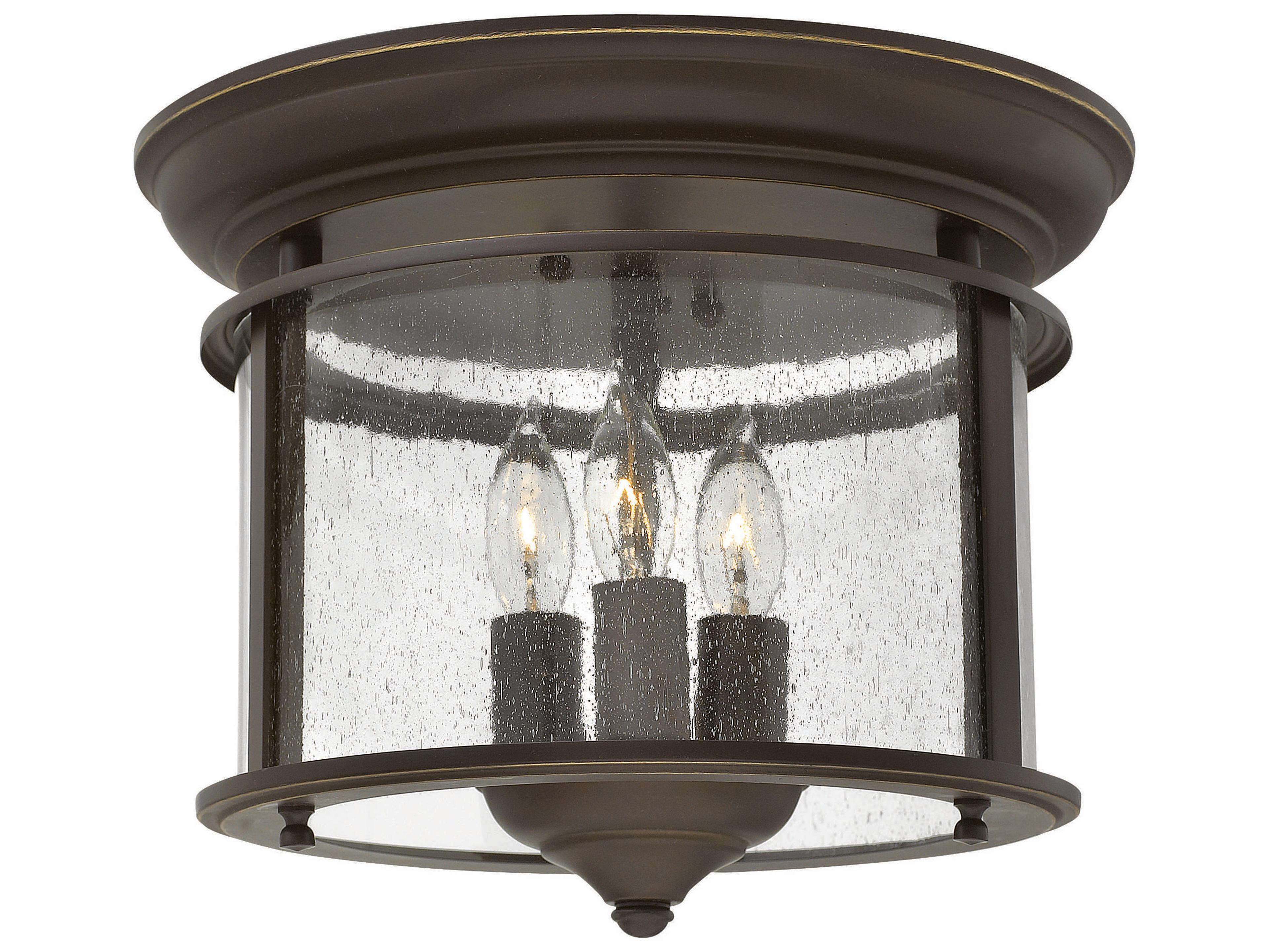 Hinkley Gentry 3-Light Olde Bronze Glass Cylinder Flush Mount