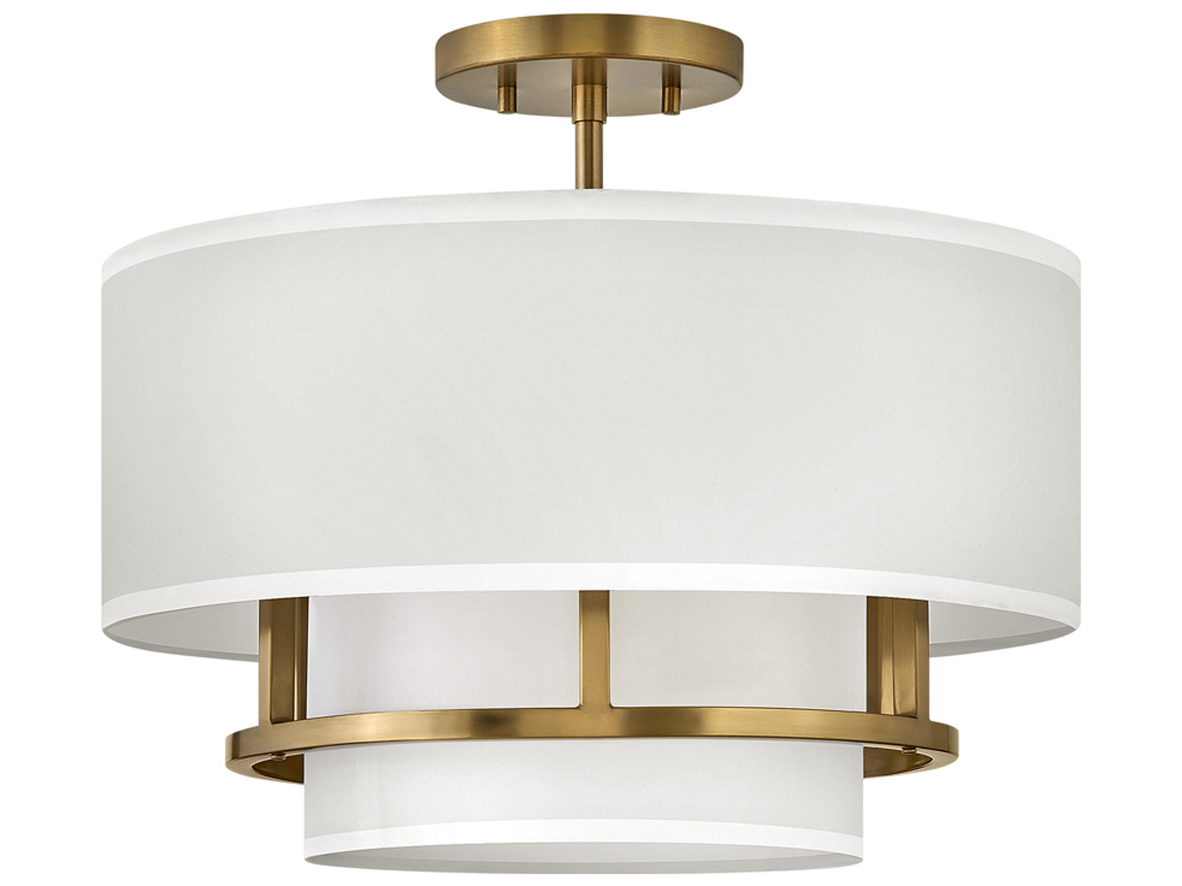 Hinkley Graham 3-Light Lacquered Brass White Drum Semi Flush Mount