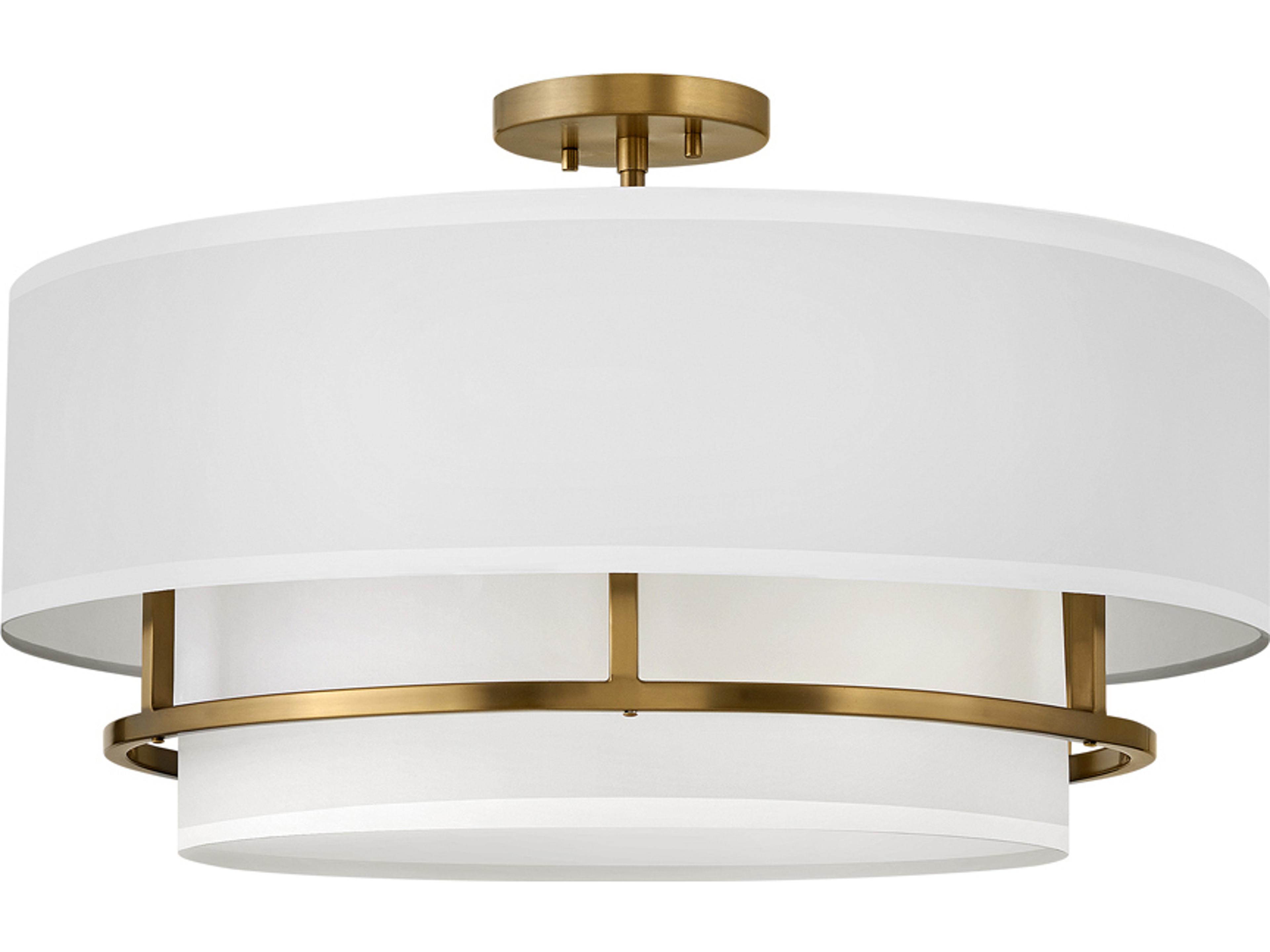Hinkley Graham 4-Light Lacquered Brass White Drum Semi Flush Mount