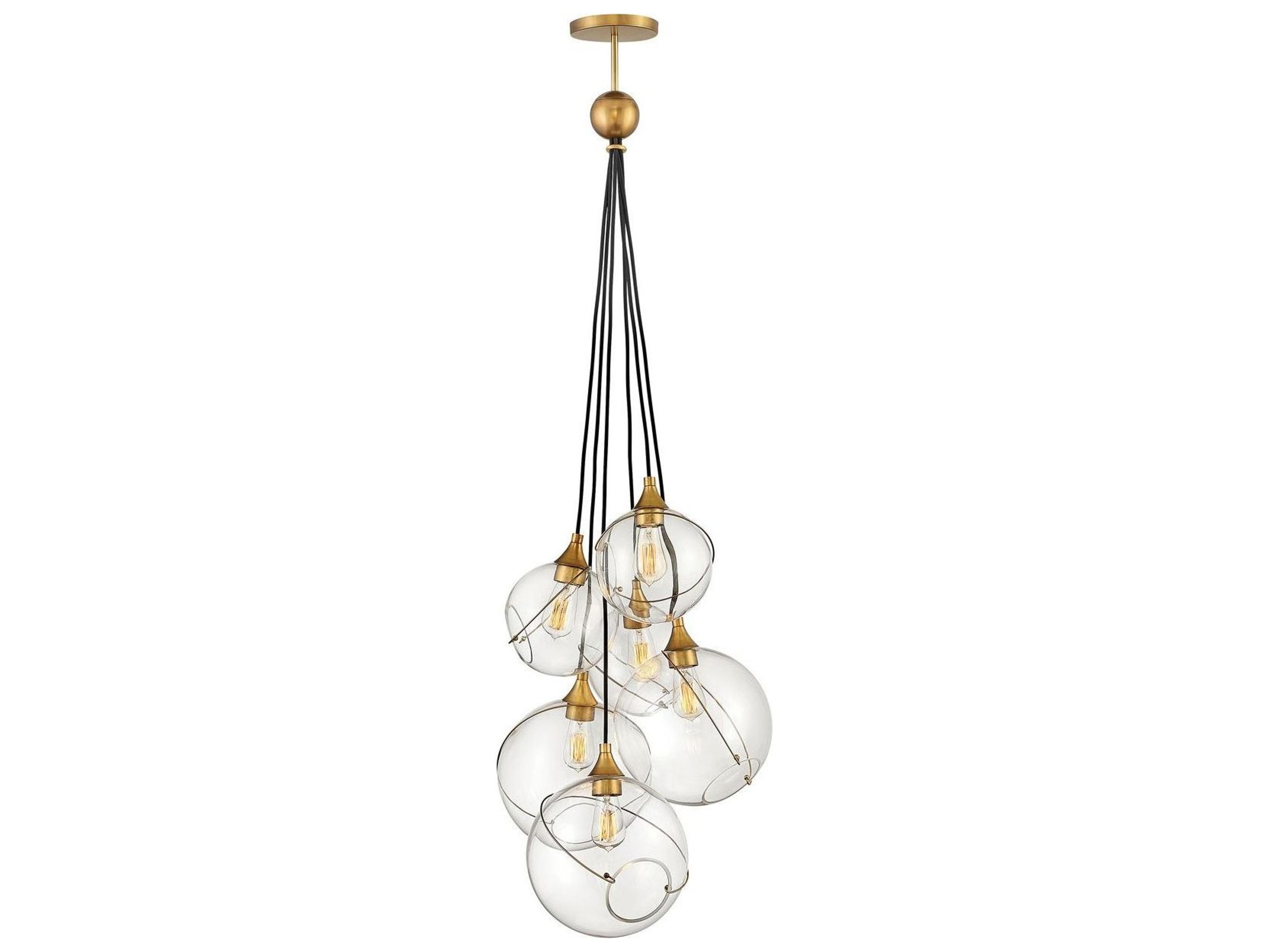 Hinkley Lisa Mcdennon 6-Light Heritage Brass Clear Glass Globe Pendant