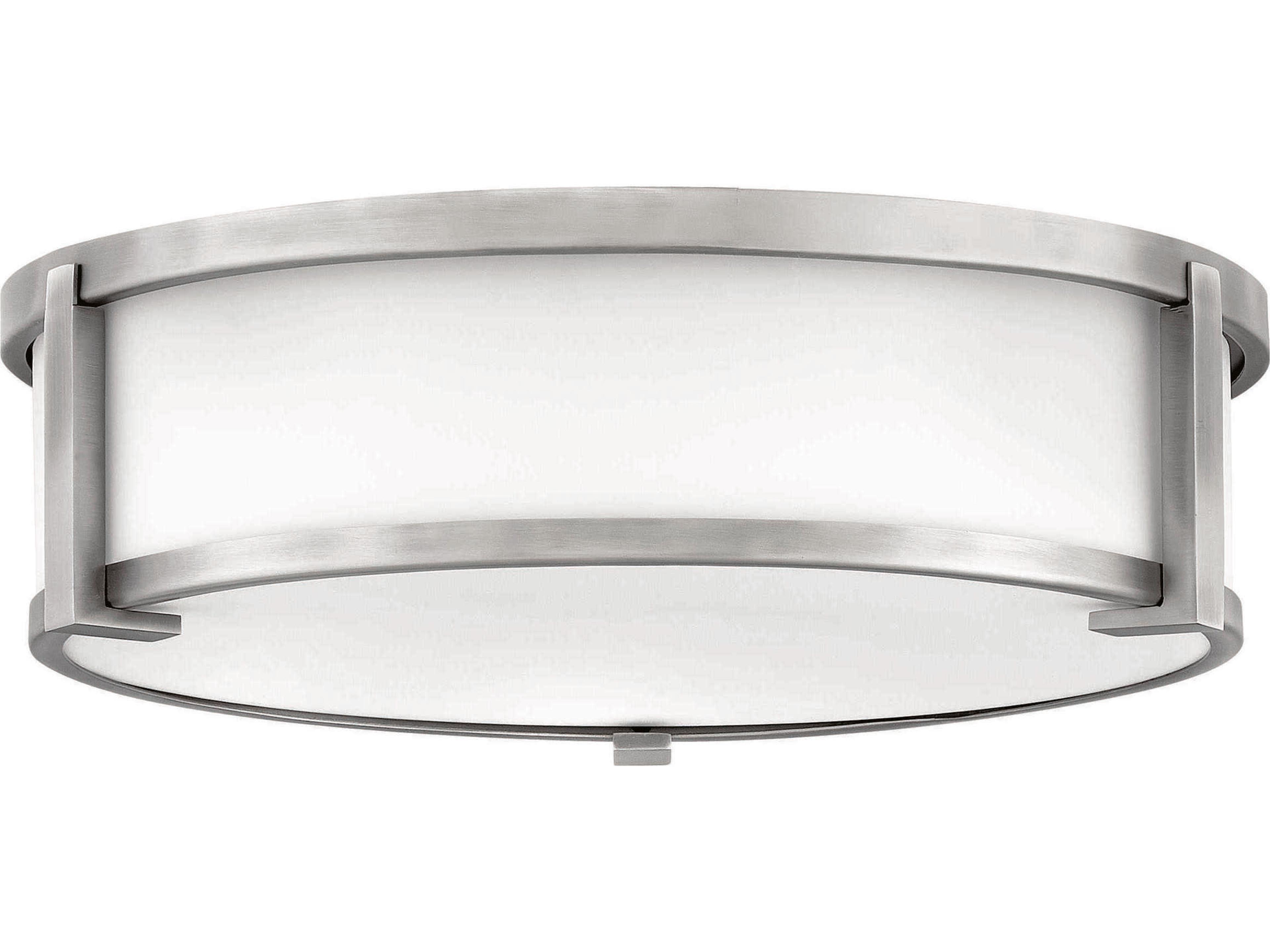 Hinkley Lowell 3-Light Antique Nickel Glass Drum Flush Mount