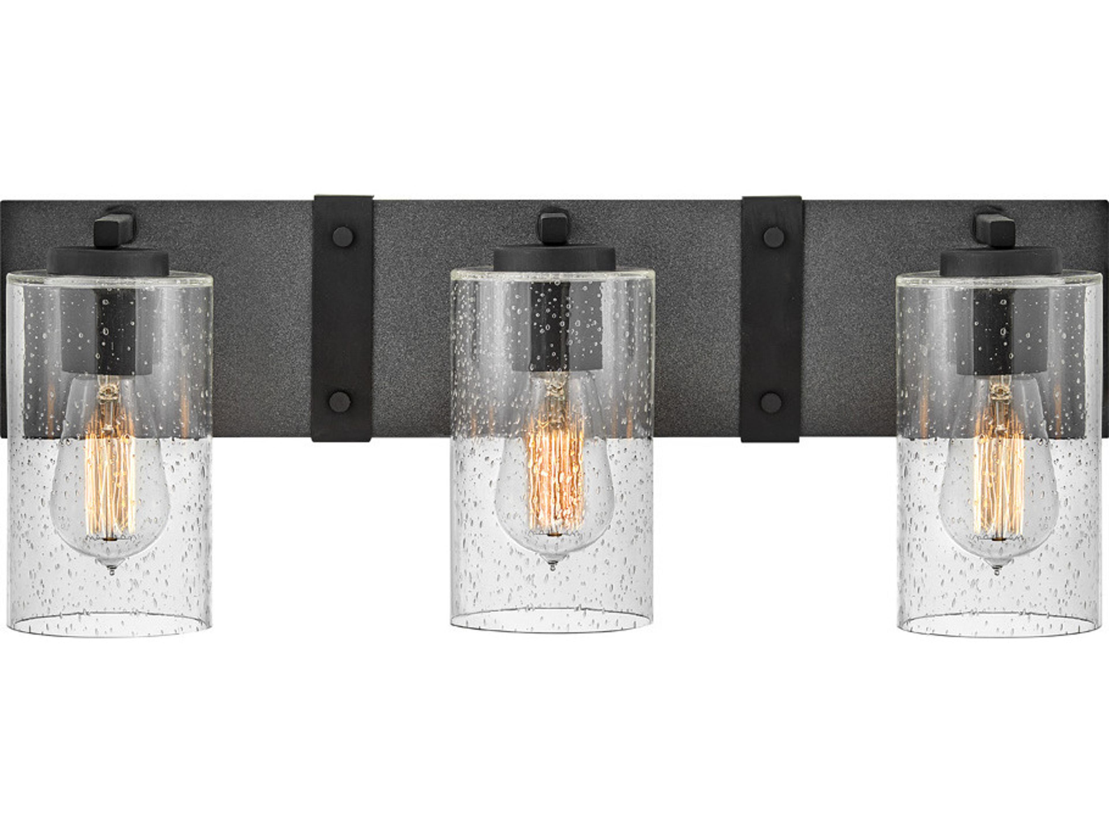 Hinkley Sawyer 3-Light Aged Zinc Black Glass Vanity Light