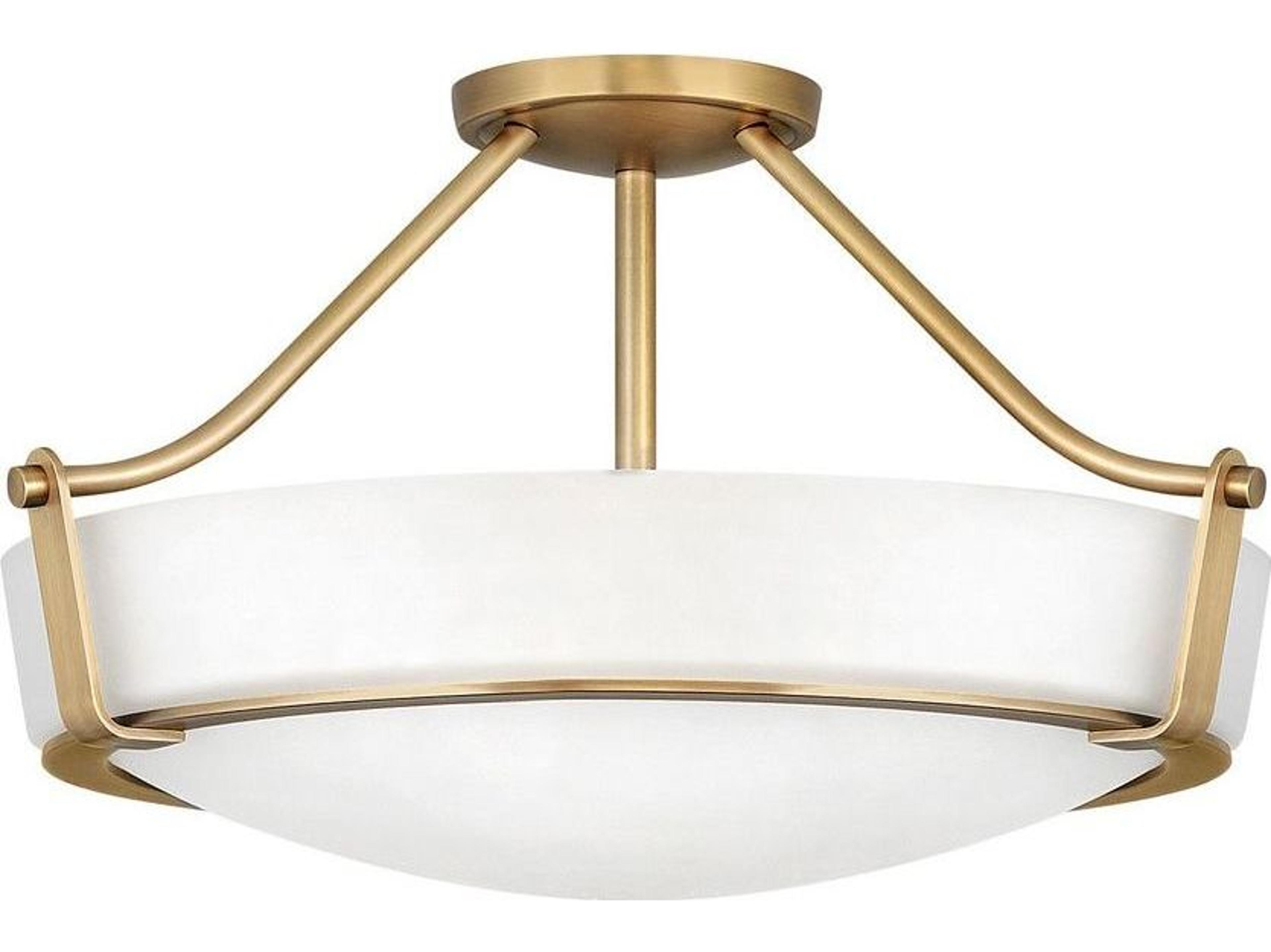 Hinkley Hathaway 4-Light Heritage Brass White Glass Drum Semi Flush Mount