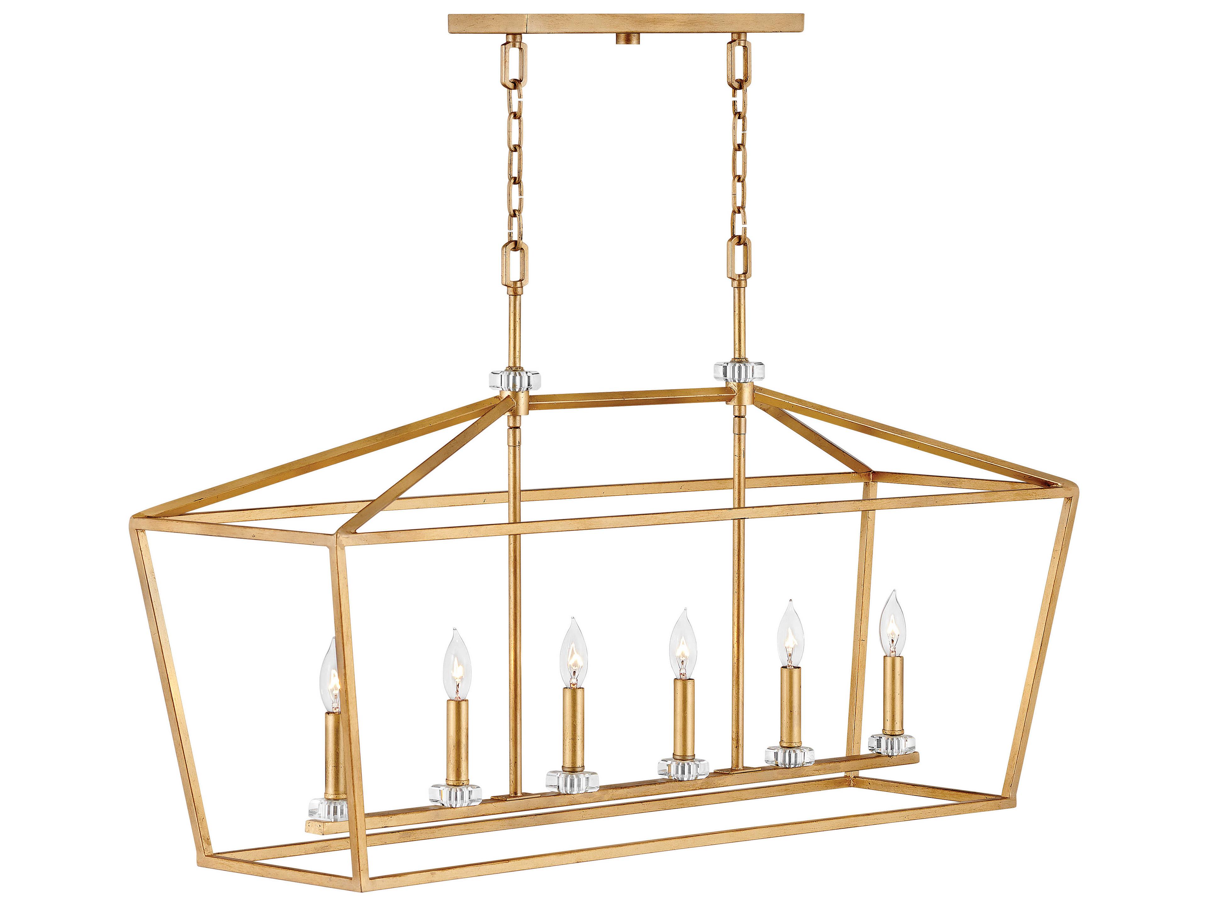 Hinkley Stinson 6-Light Distressed Brass Crystal Island Pendant