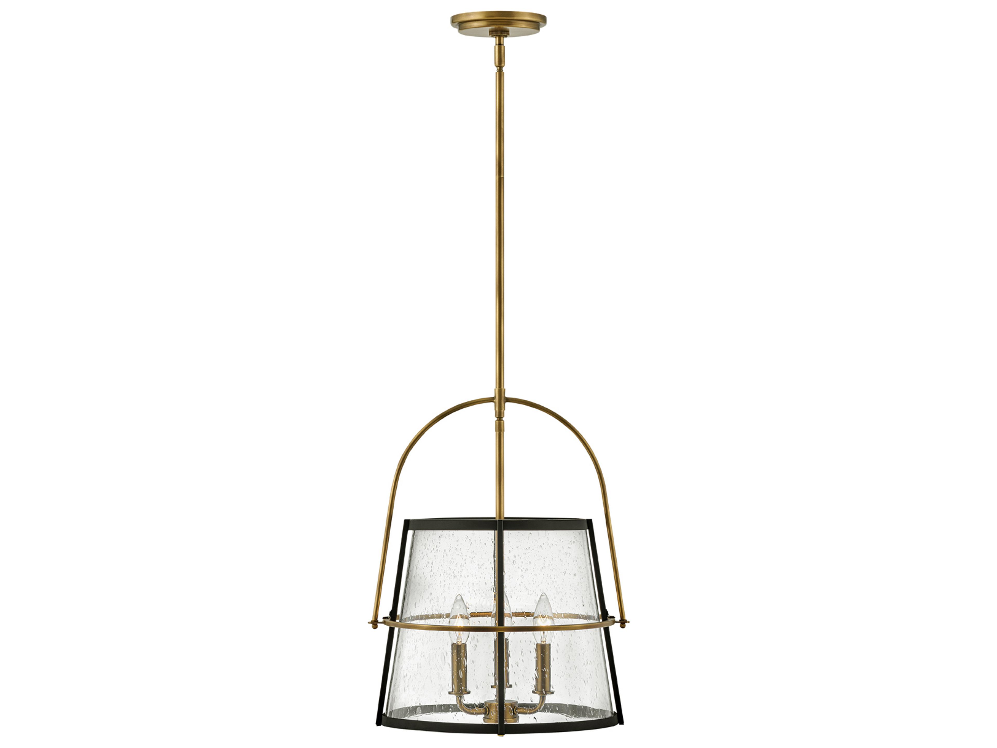 Hinkley Tournon 3-Light Heritage Brass Black Glass Empire Pendant
