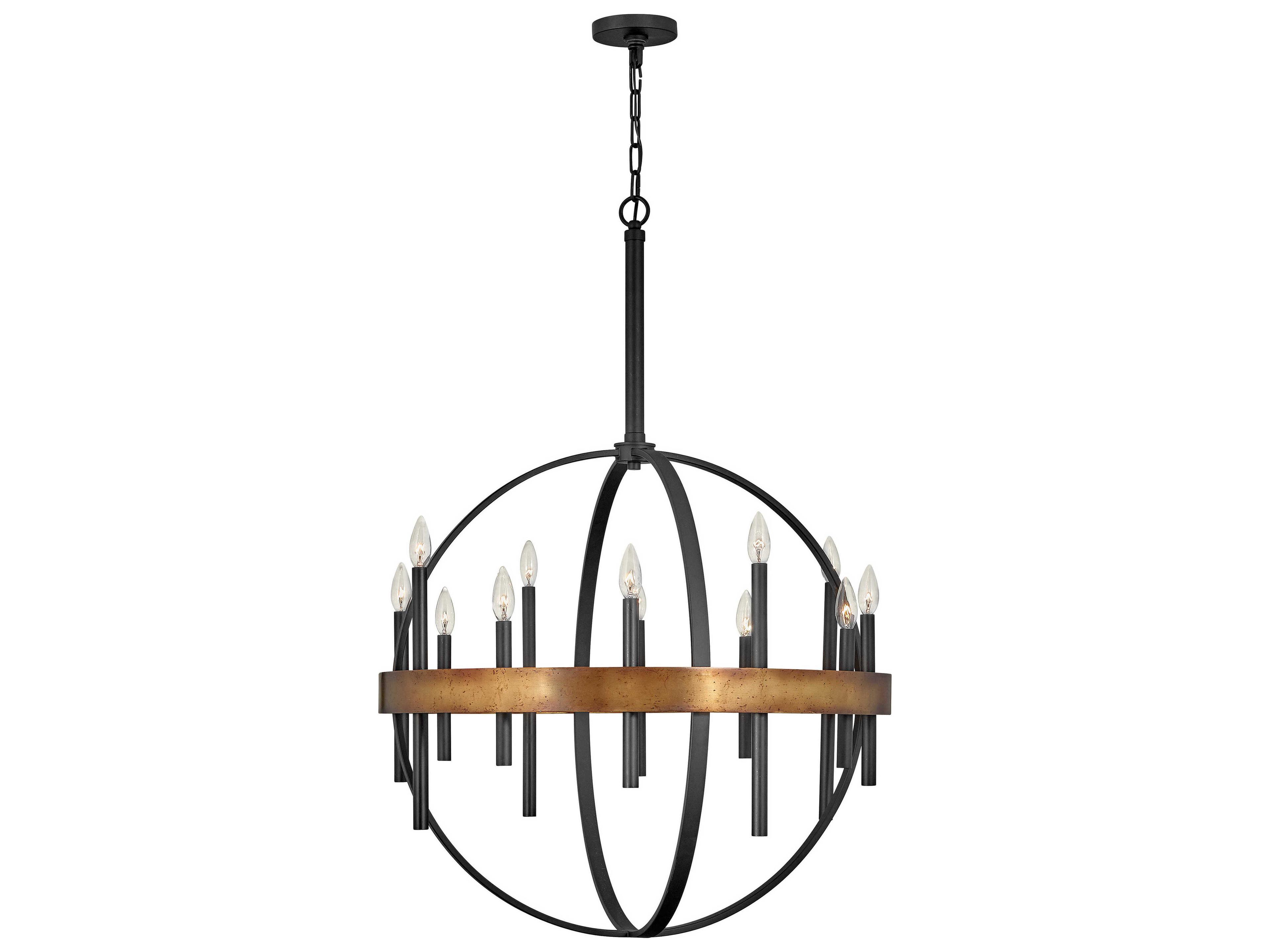 Hinkley Wells 12-Light Weathered Brass Black Candelabra Globe Chandelier