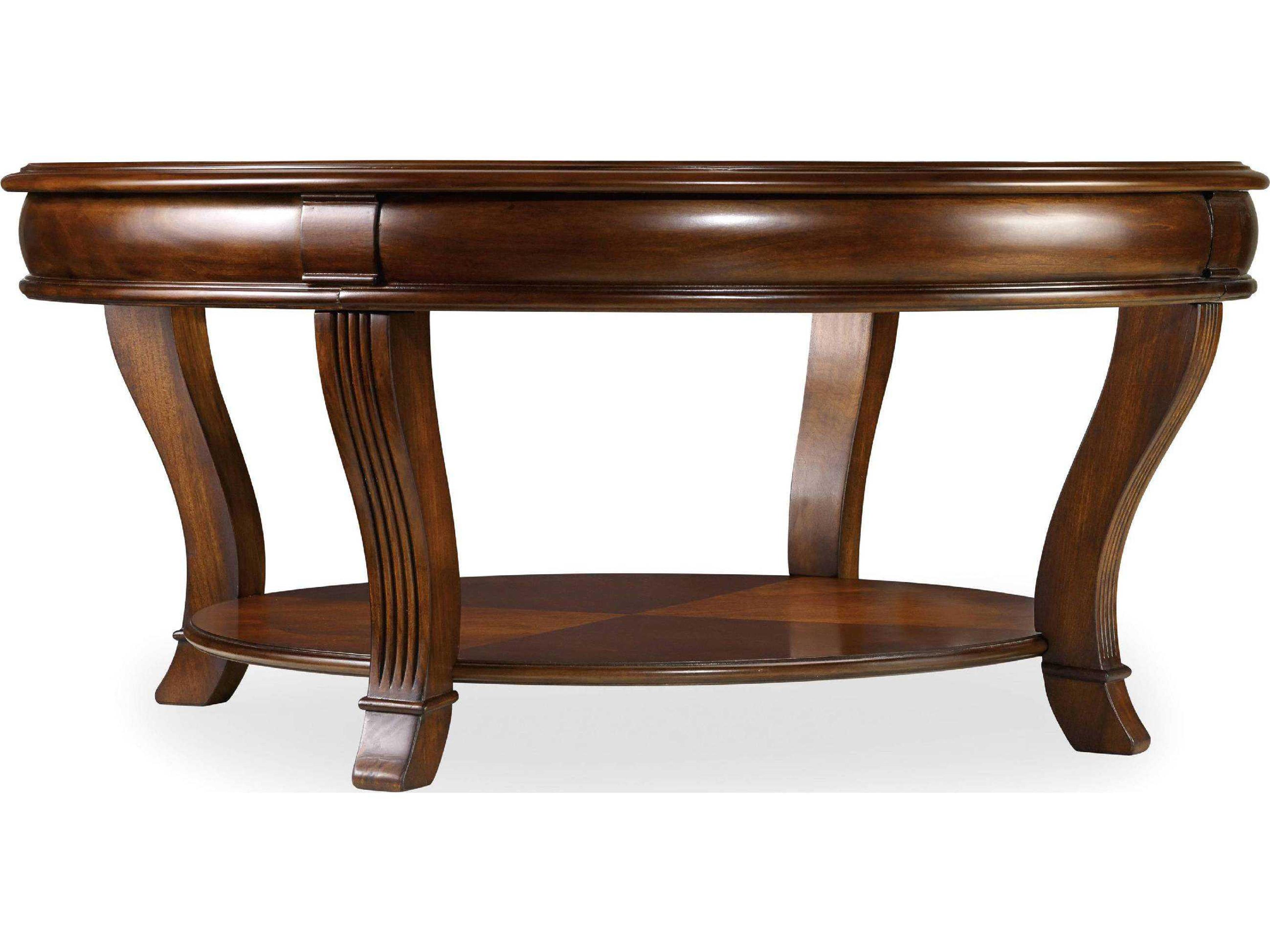 Hooker Furniture Brookhaven Round Glass Distressed Clear Cherry Wood Cocktail Table