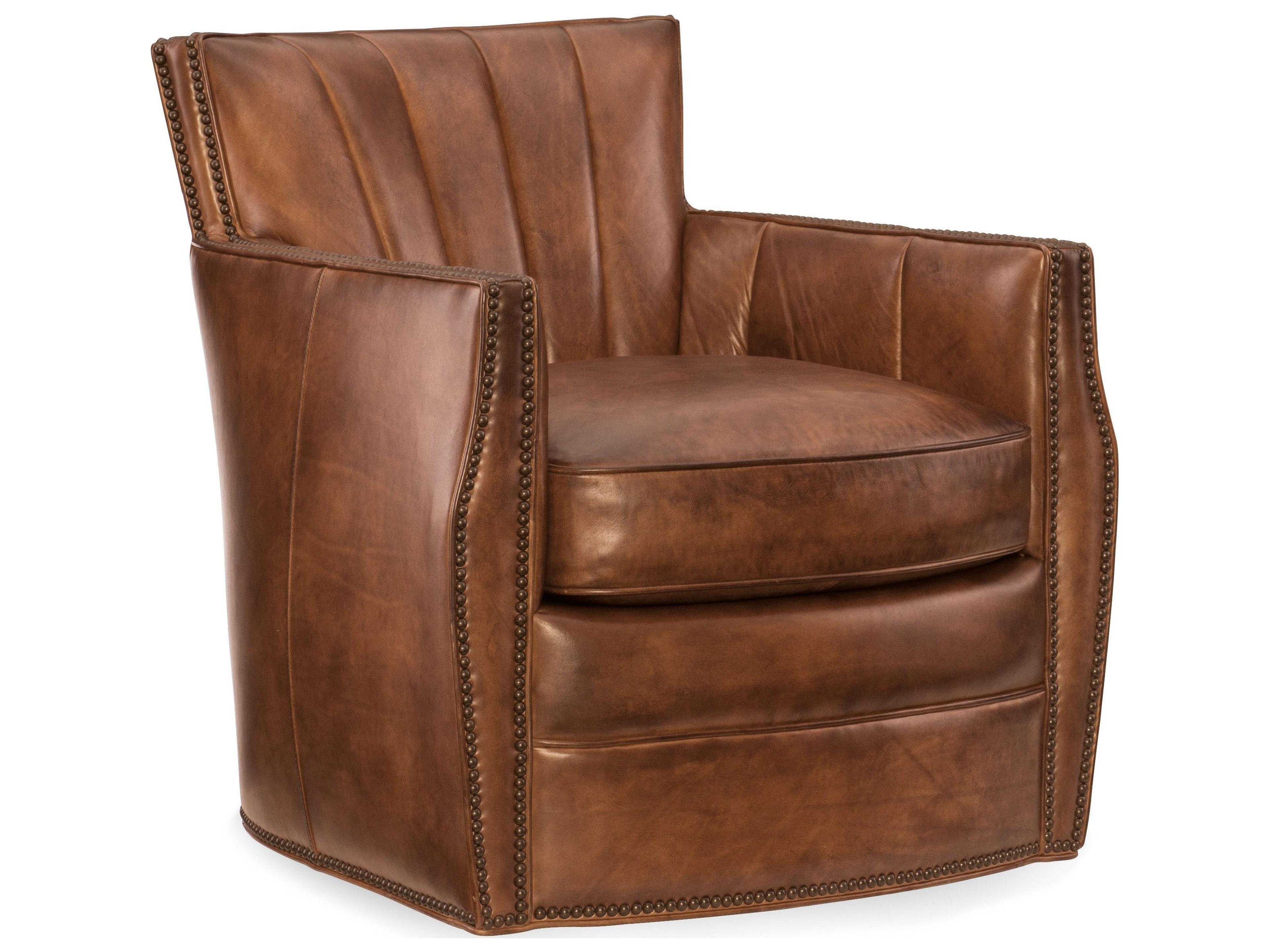 Hooker Furniture Carson Swivel Brown Leather Club Chair