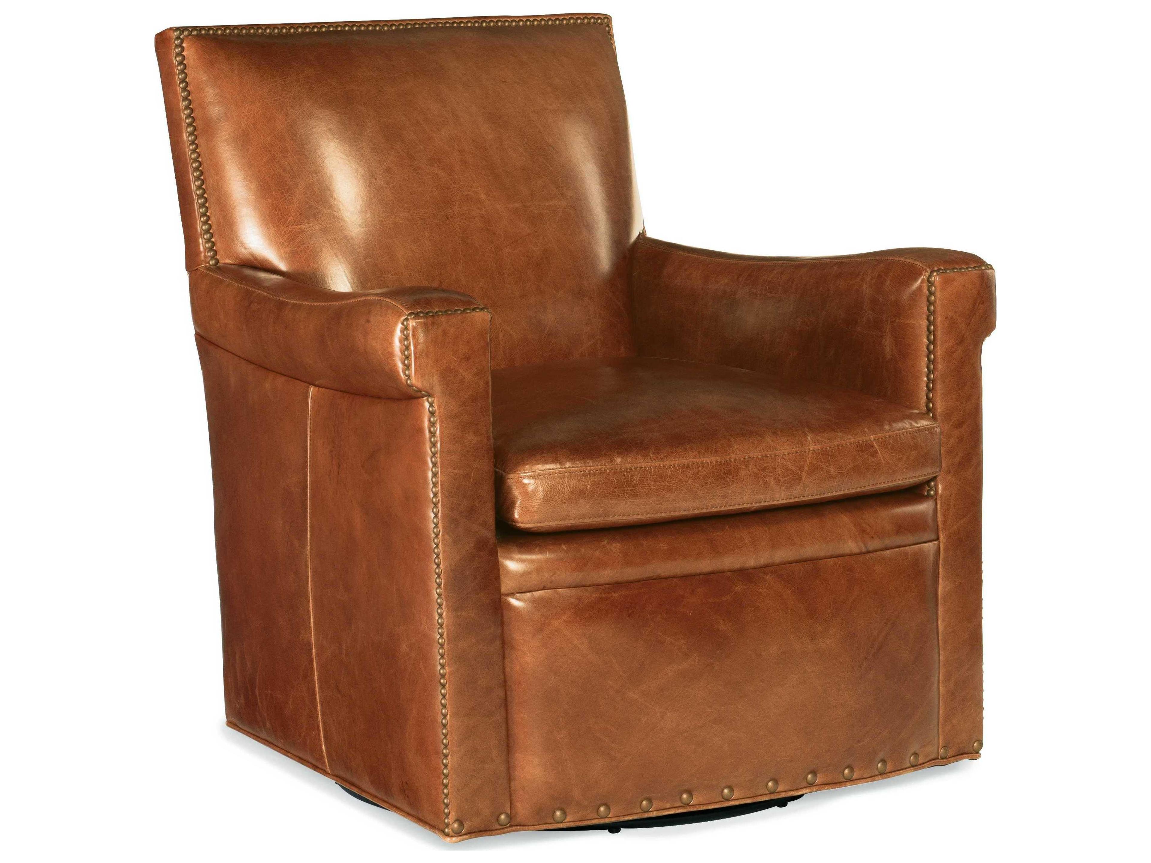 Hooker Furniture Jilian Swivel Brown Leather Club Chair