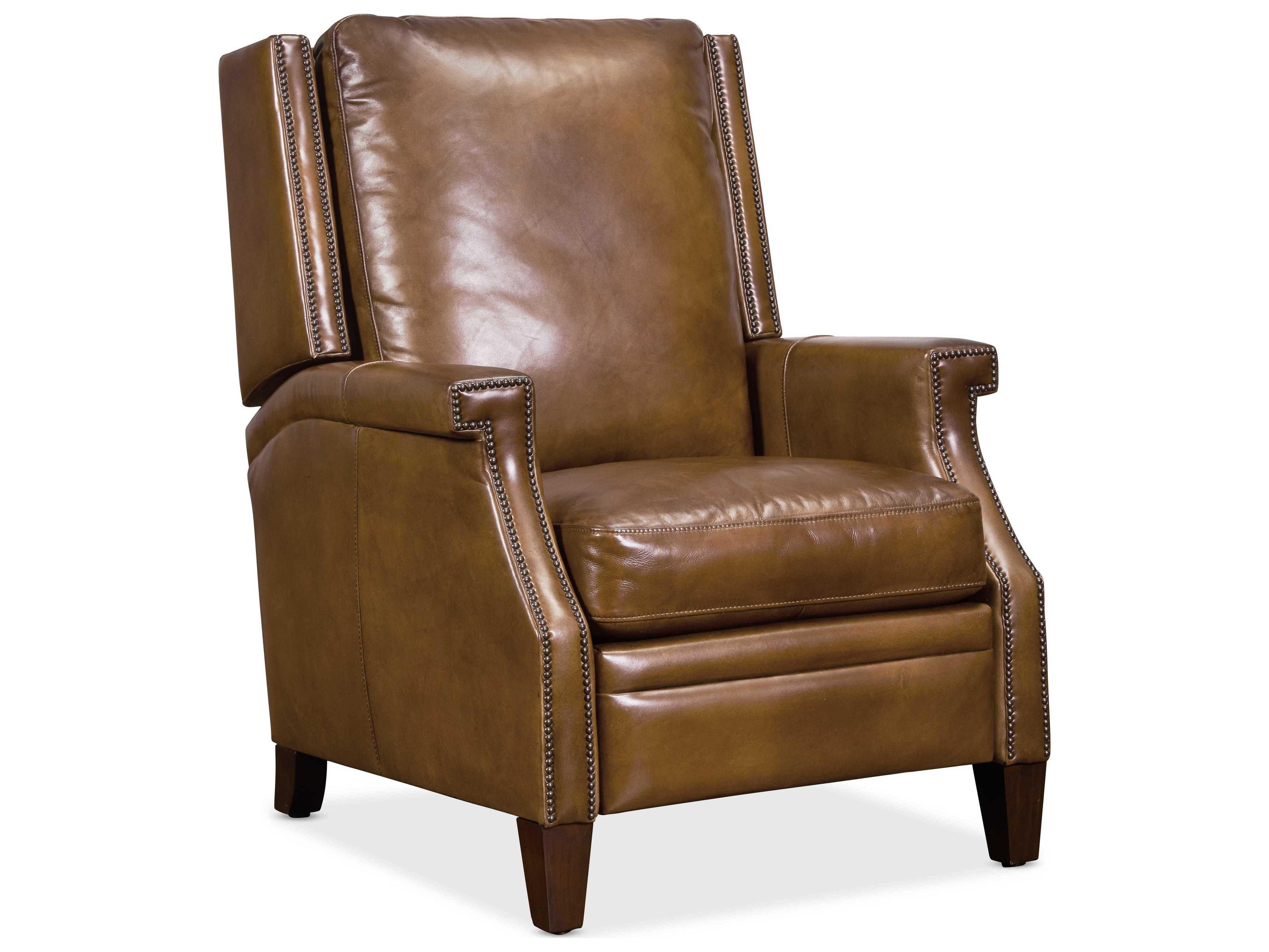 Hooker Furniture Collin Manual Push Back Checkmate Pawn Dark Wood Brown Leather Recliner