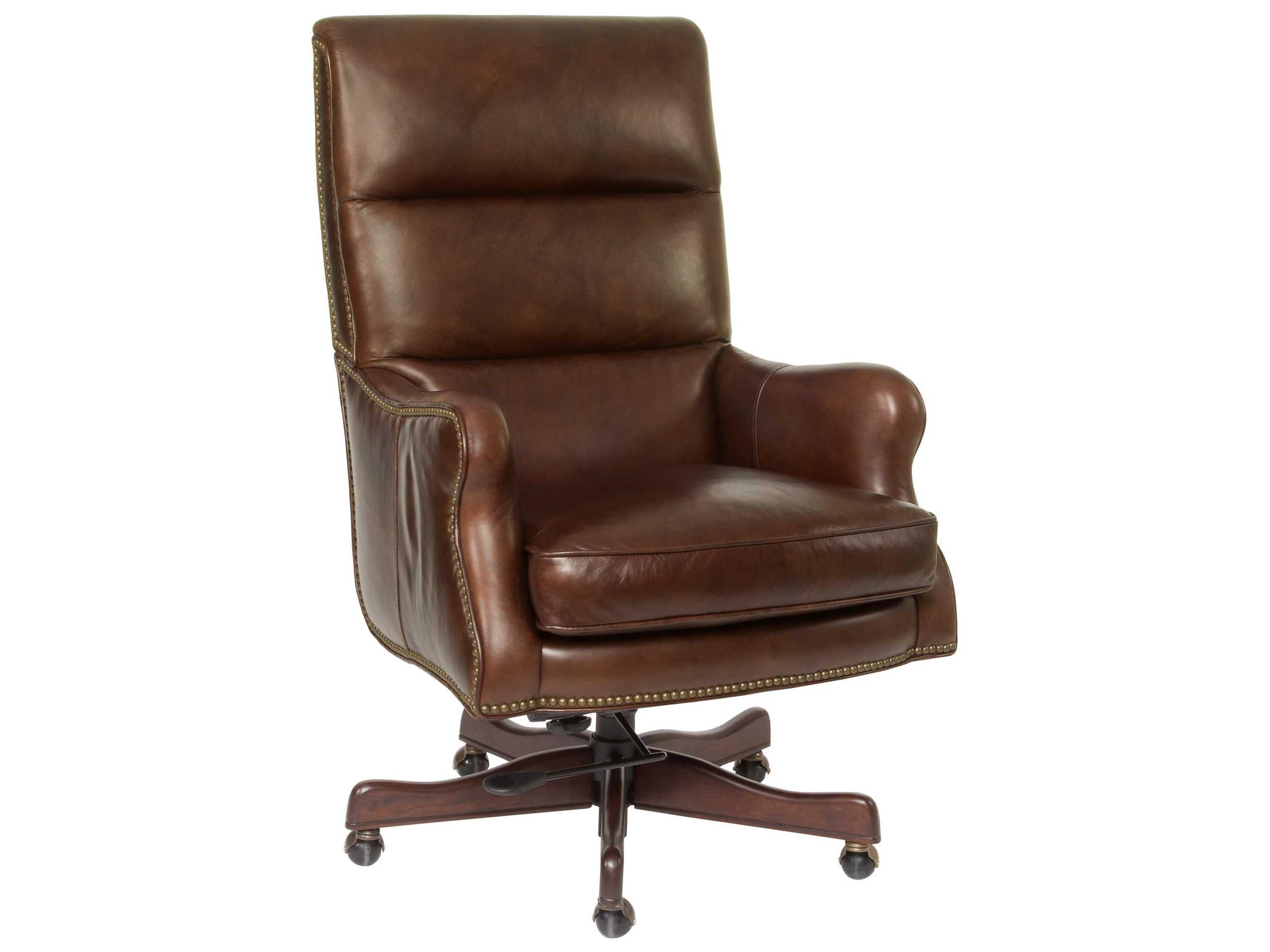 Hooker Furniture Halona Native Brown Leather Adjustable Swivel Executive Desk Chair