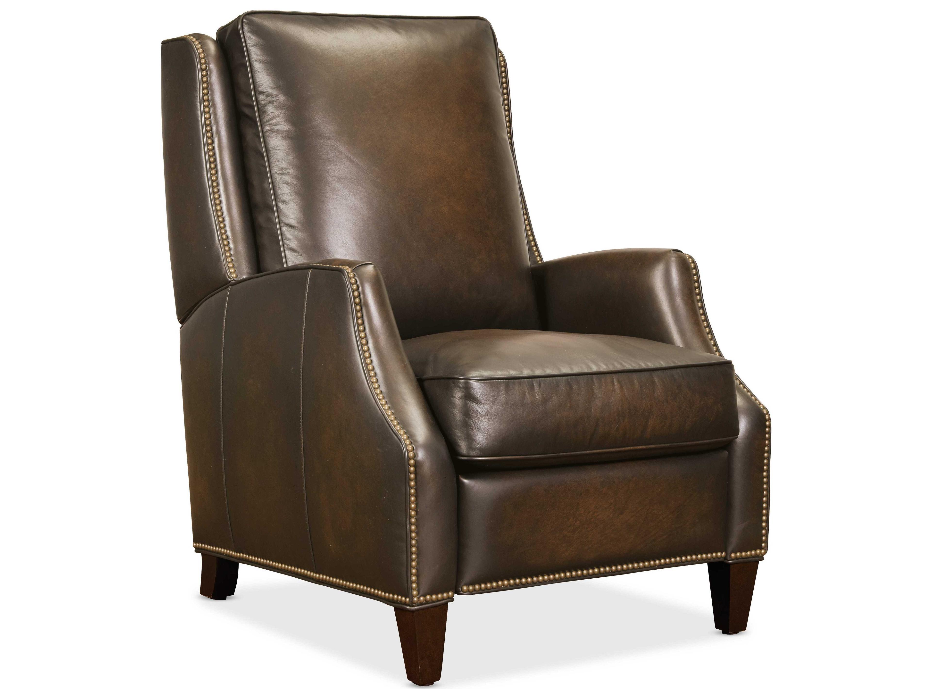 Hooker Furniture Kerley Manual Push Back Sarzana Fortress Dark Wood Brown Leather Recliner