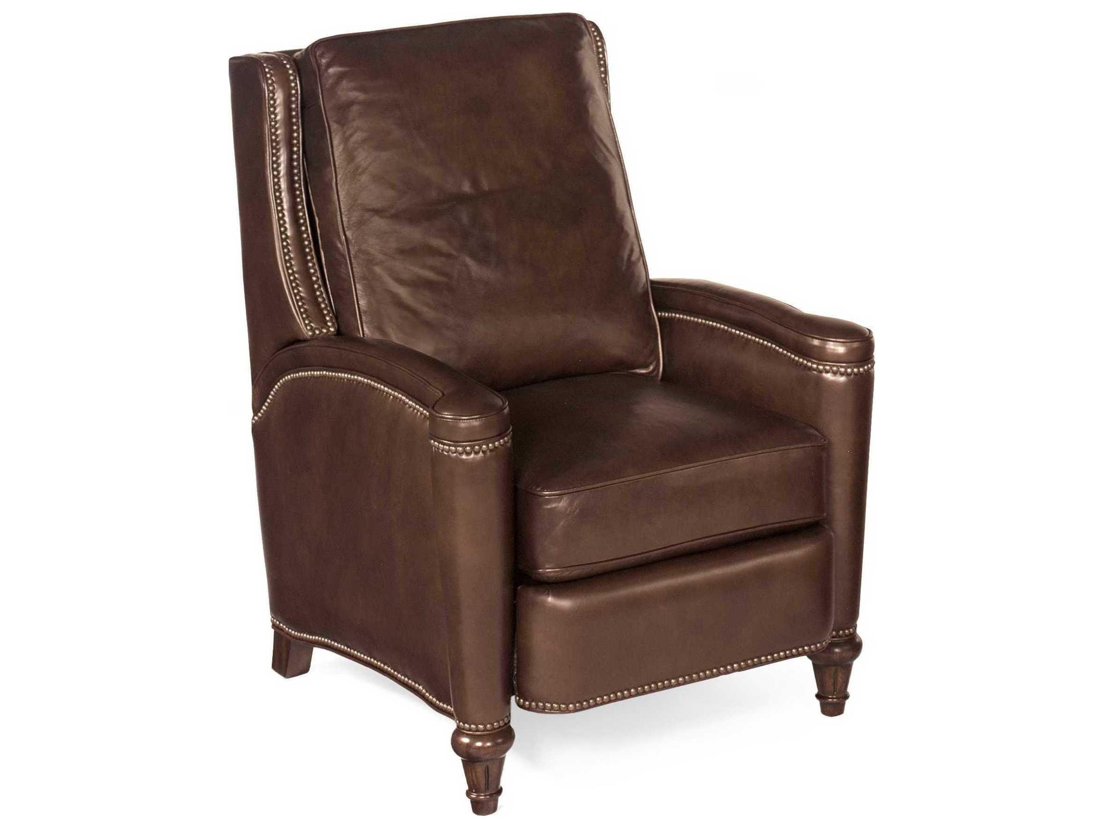 Hooker Furniture Rylea Manual Push Back Valencia Arroz Dark Wood Brown Leather Recliner