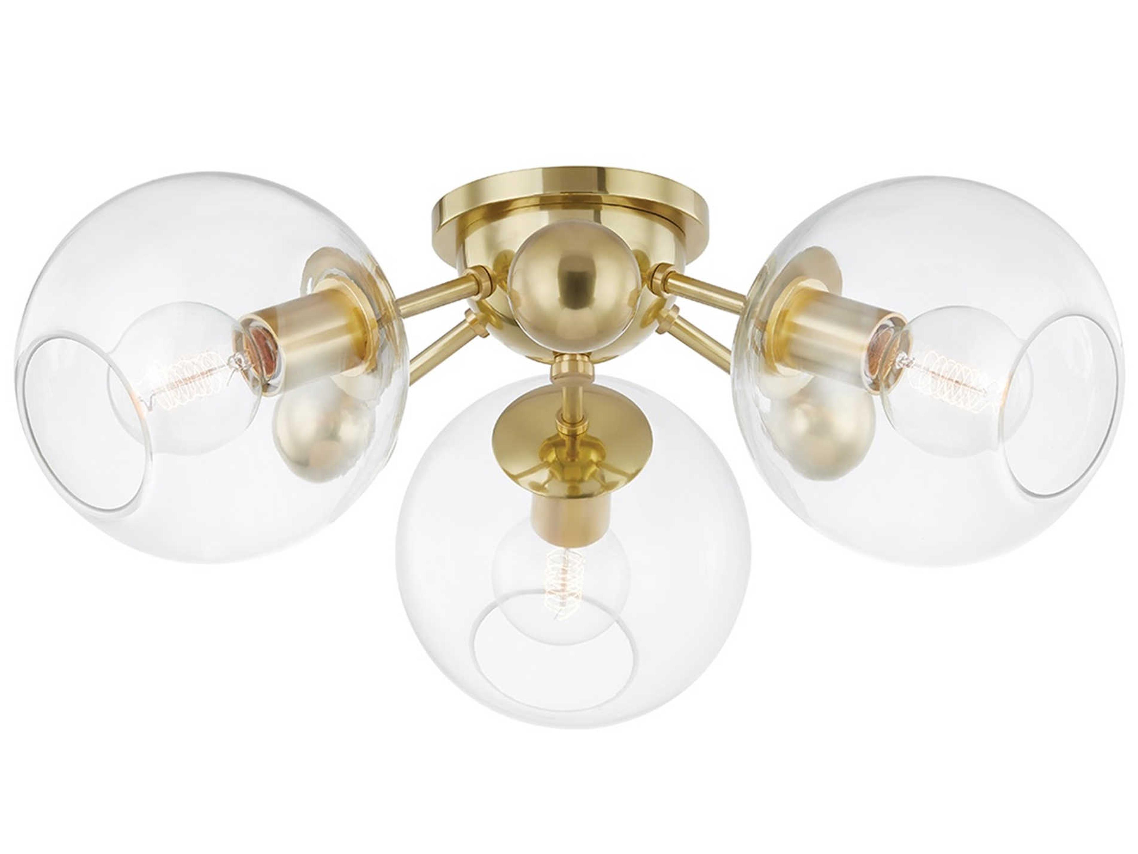 Hudson Valley Abbott 3-Light Aged Brass Glass Globe Semi Flush Mount