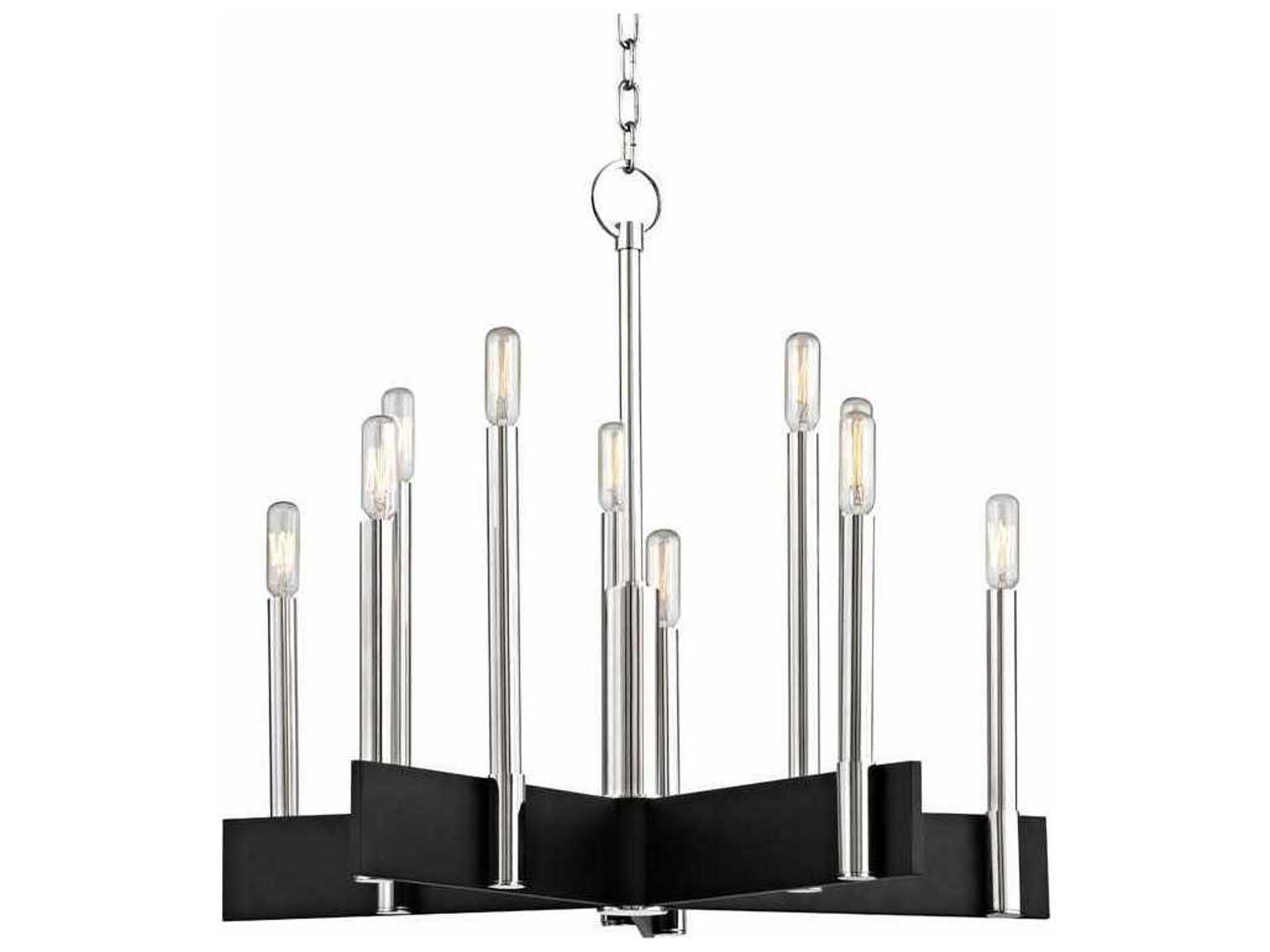 Hudson Valley Abrams 10-Light Polished Nickel Black Candelabra Chandelier