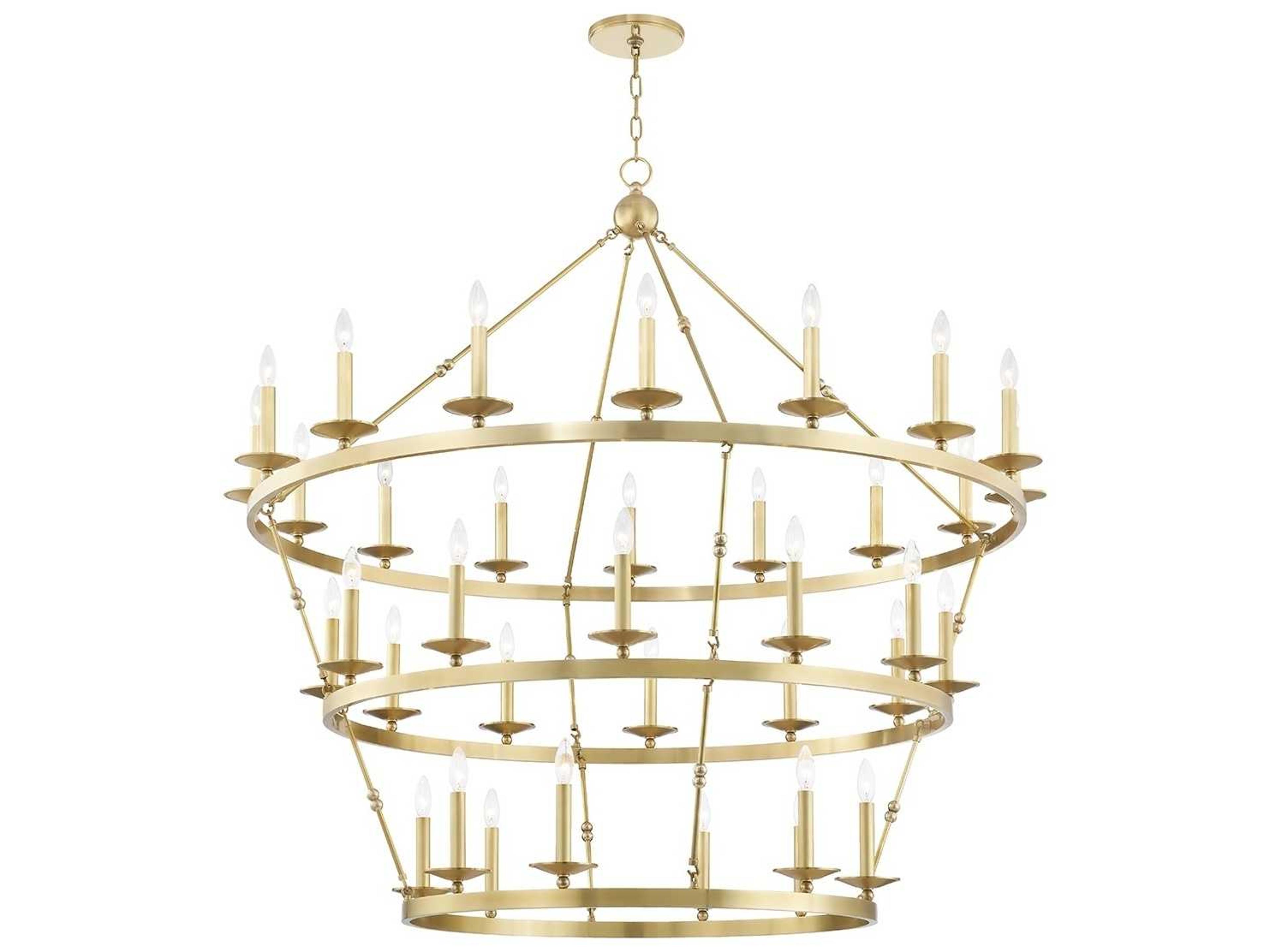Hudson Valley Allendale 36-Light Aged Brass LED Candelabra Round Tiered Chandelier