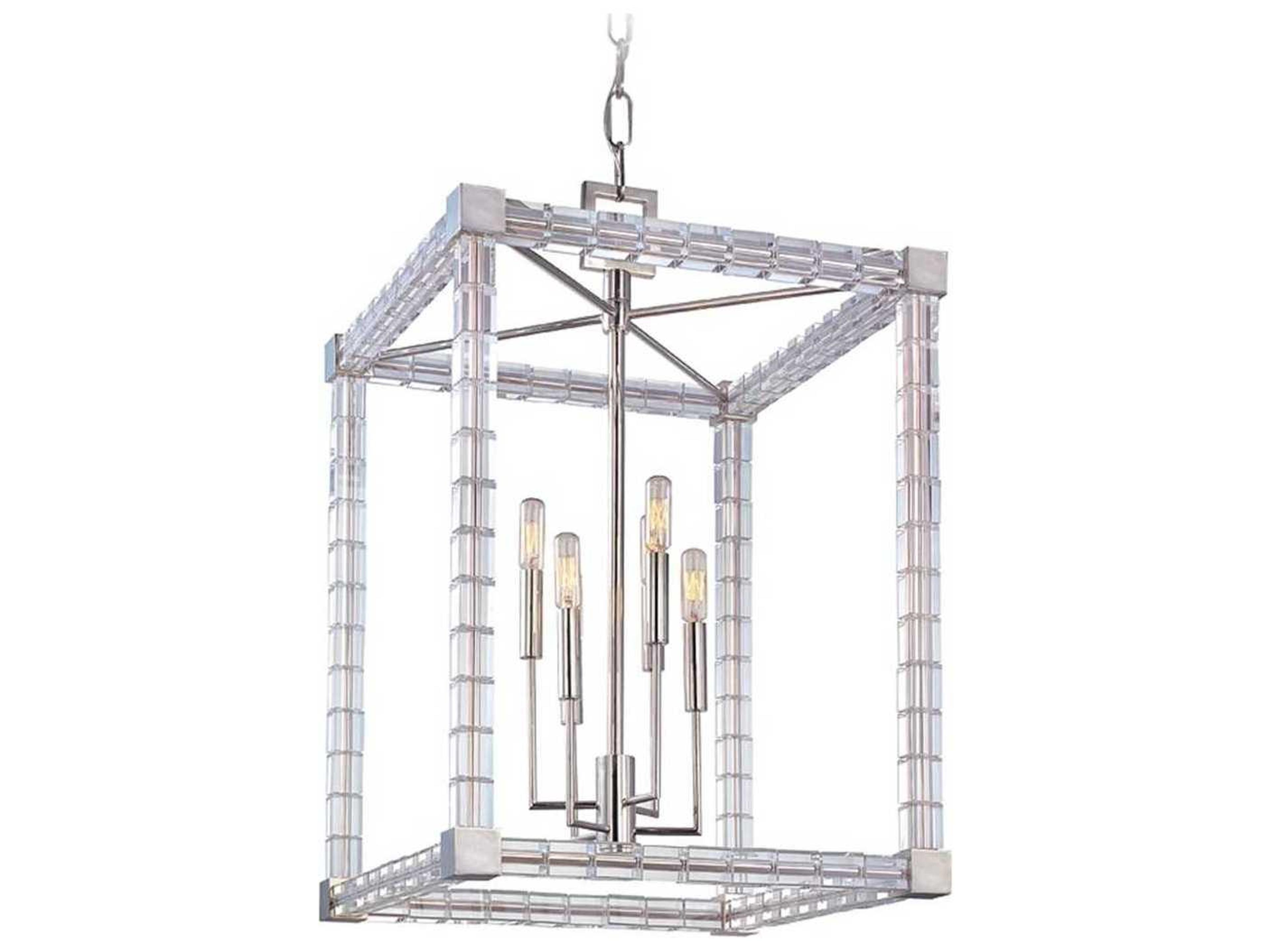 Hudson Valley Alpine 6-Light Polished Nickel Crystal Glass Candelabra Geometric Chandelier