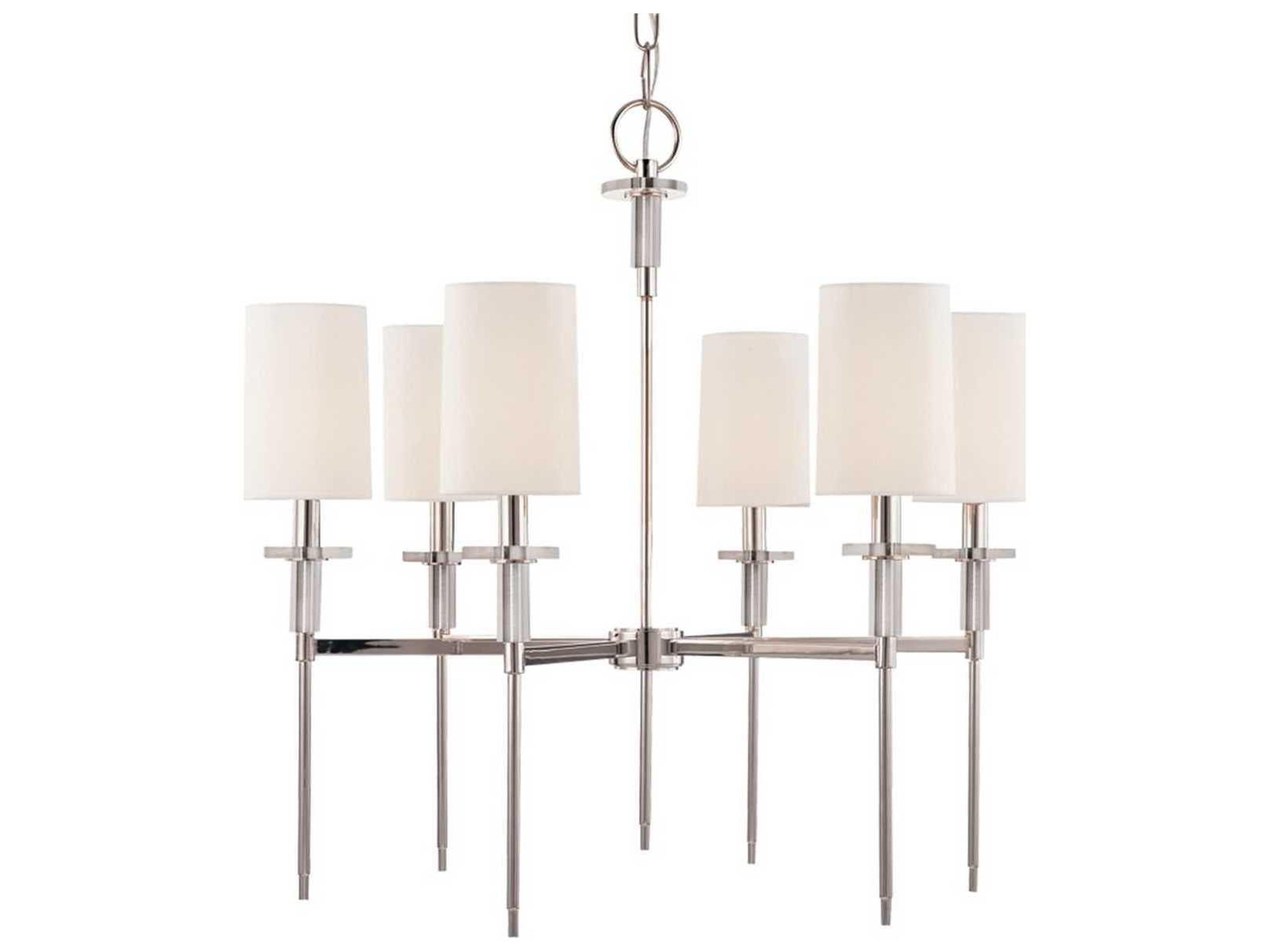 Hudson Valley Amherst 6-Light Polished Nickel Off White Crystal Candelabra Cylinder Chandelier