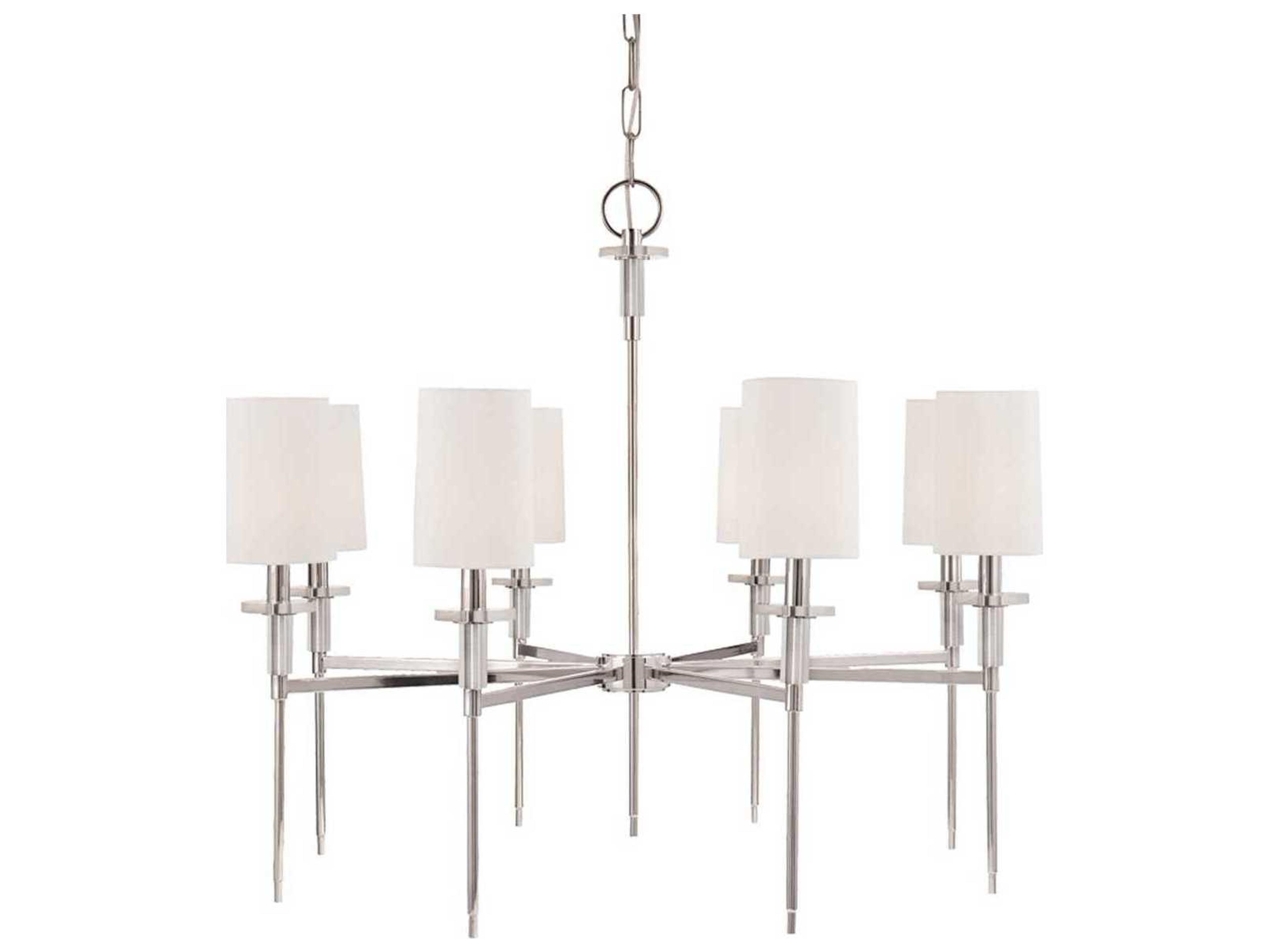 Hudson Valley Amherst 8-Light Polished Nickel Off White Crystal Candelabra Cylinder Chandelier