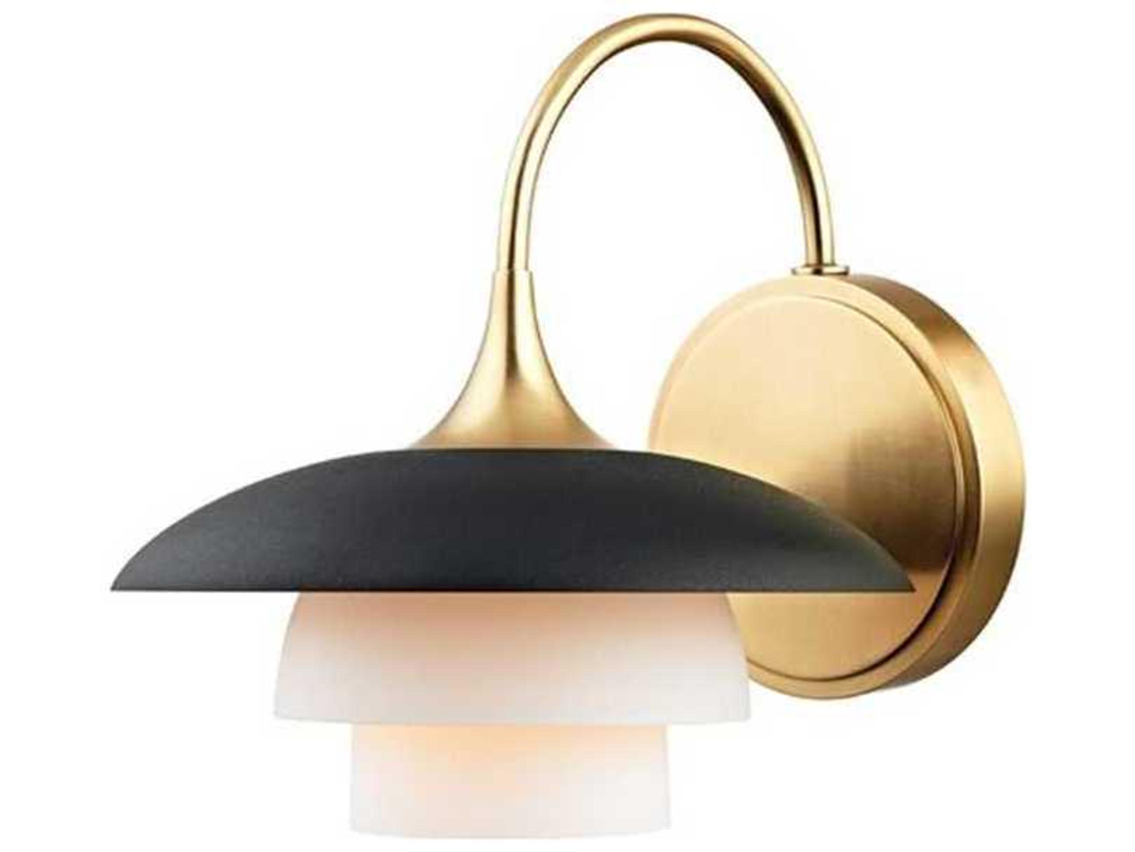 Hudson Valley Barron 1-Light Aged Brass Black Off White Glass Wall Sconce