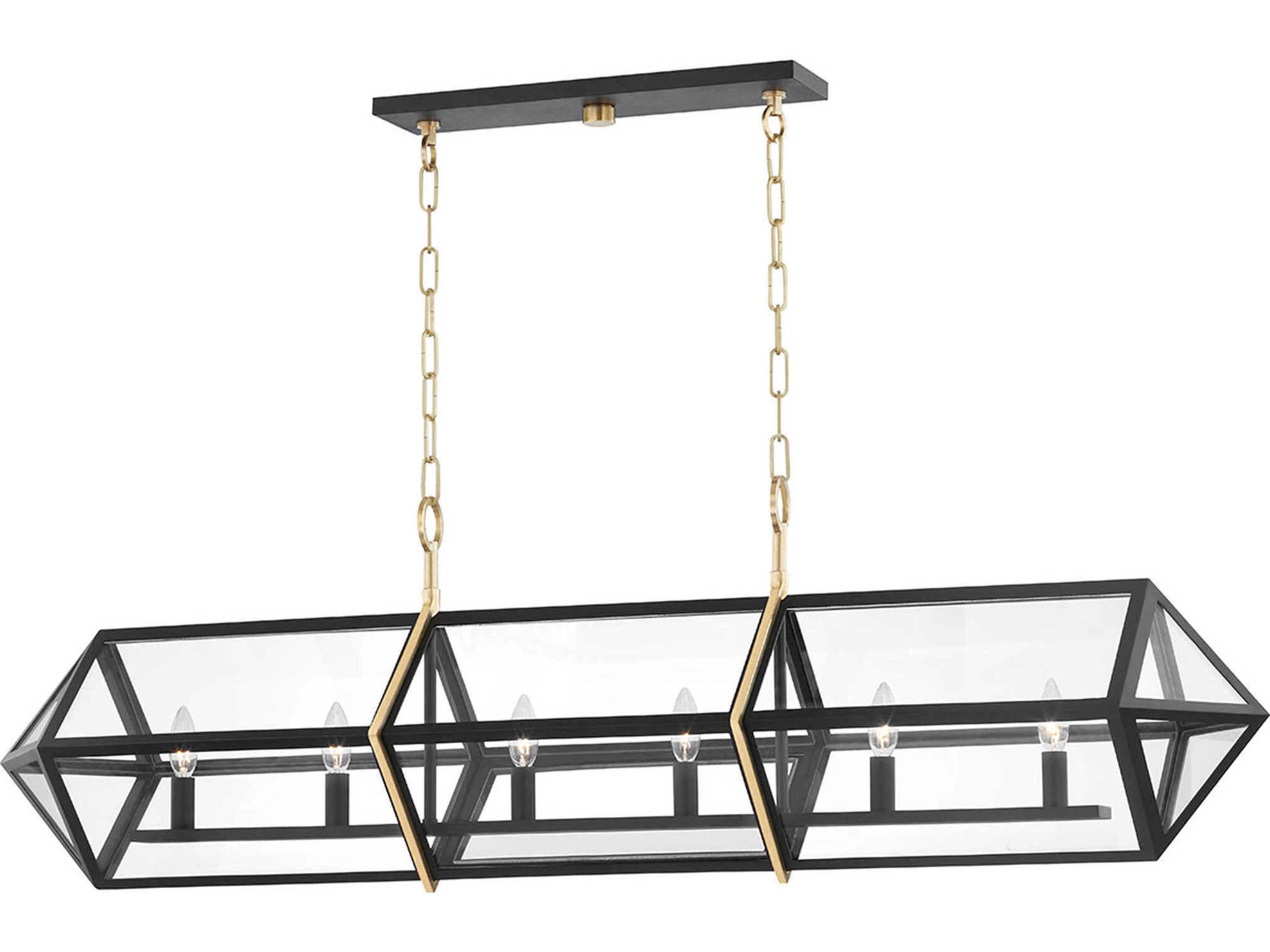 Hudson Valley Bedford Hills 6-Light Aged Brass Black LED Linear Island Pendant