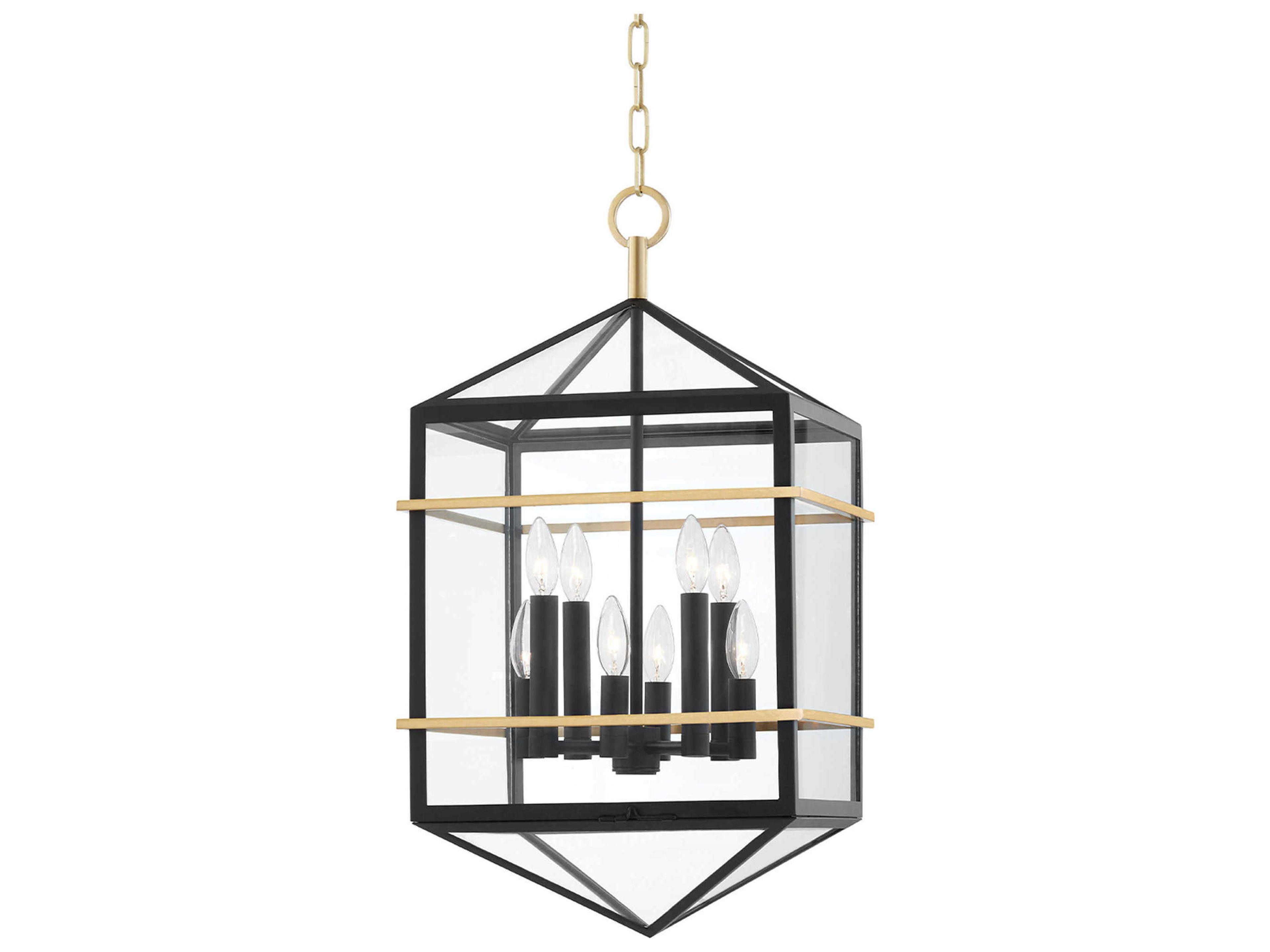 Hudson Valley Bedford Hills 8-Light Aged Brass Black LED Candelabra Lantern Linear Chandelier