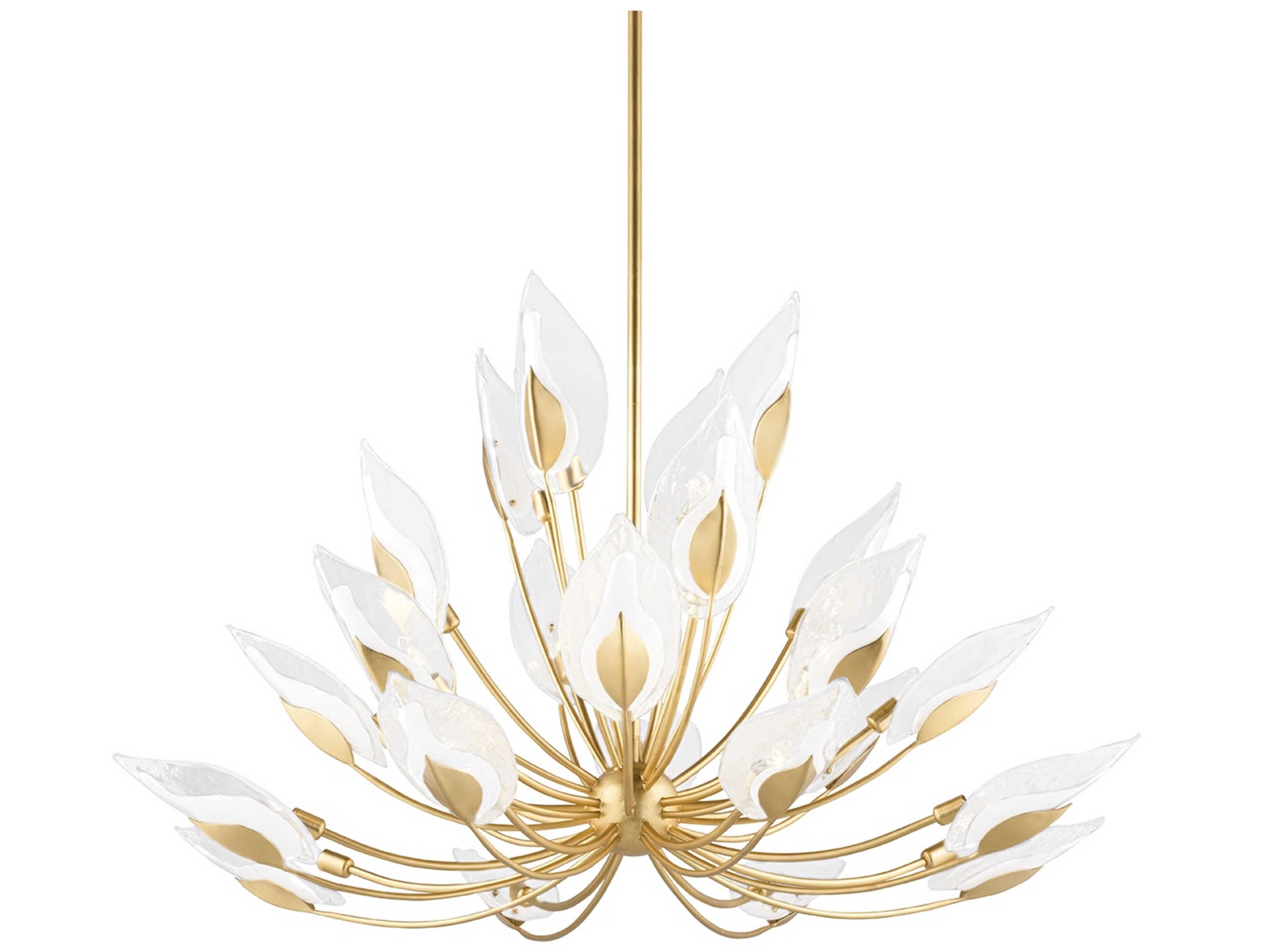 Hudson Valley Blossom 24-Light Gold Leaf Glass Candelabra Round Chandelier