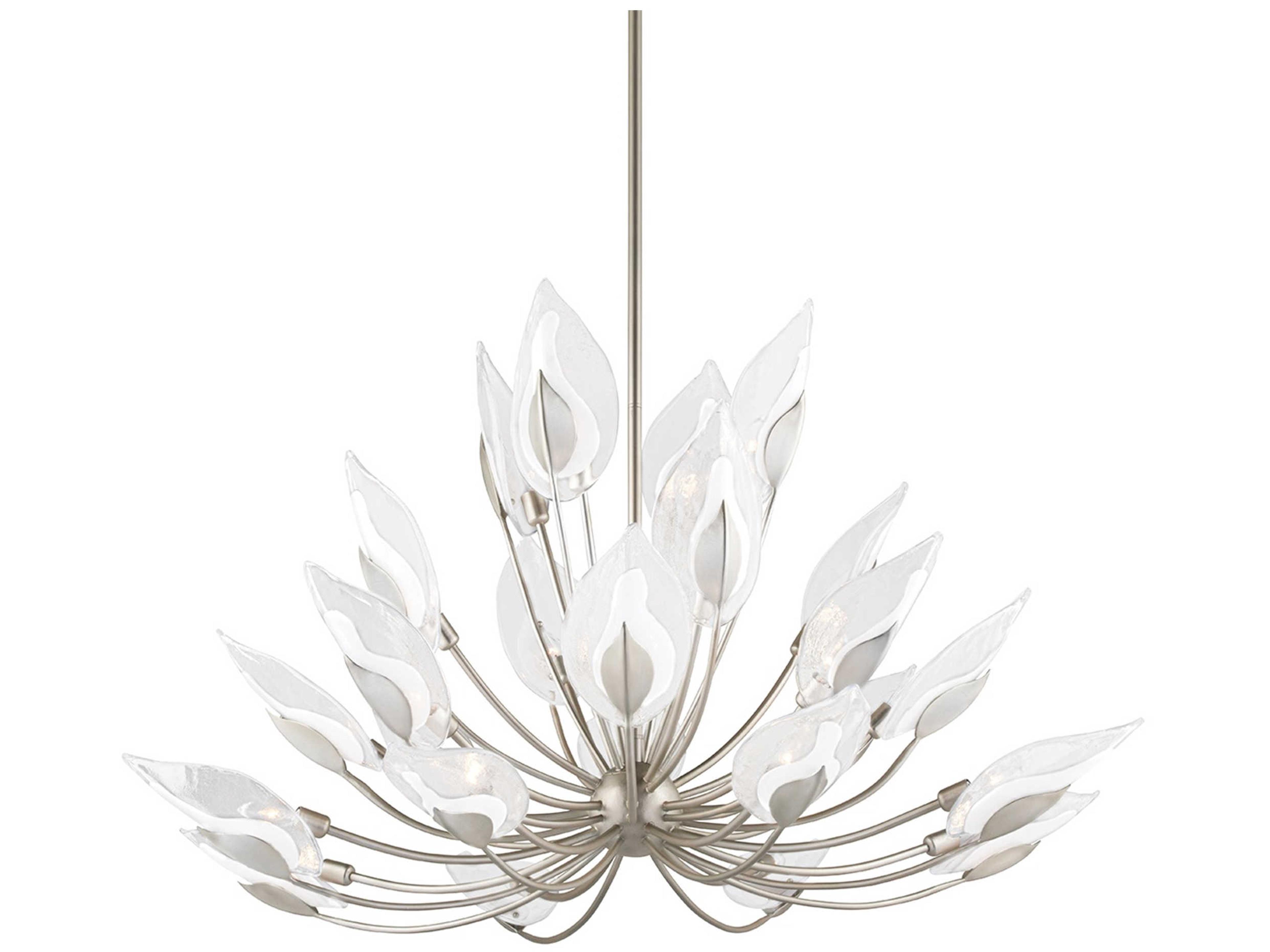 Hudson Valley Blossom 24-Light Silver Leaf Glass Candelabra Round Chandelier
