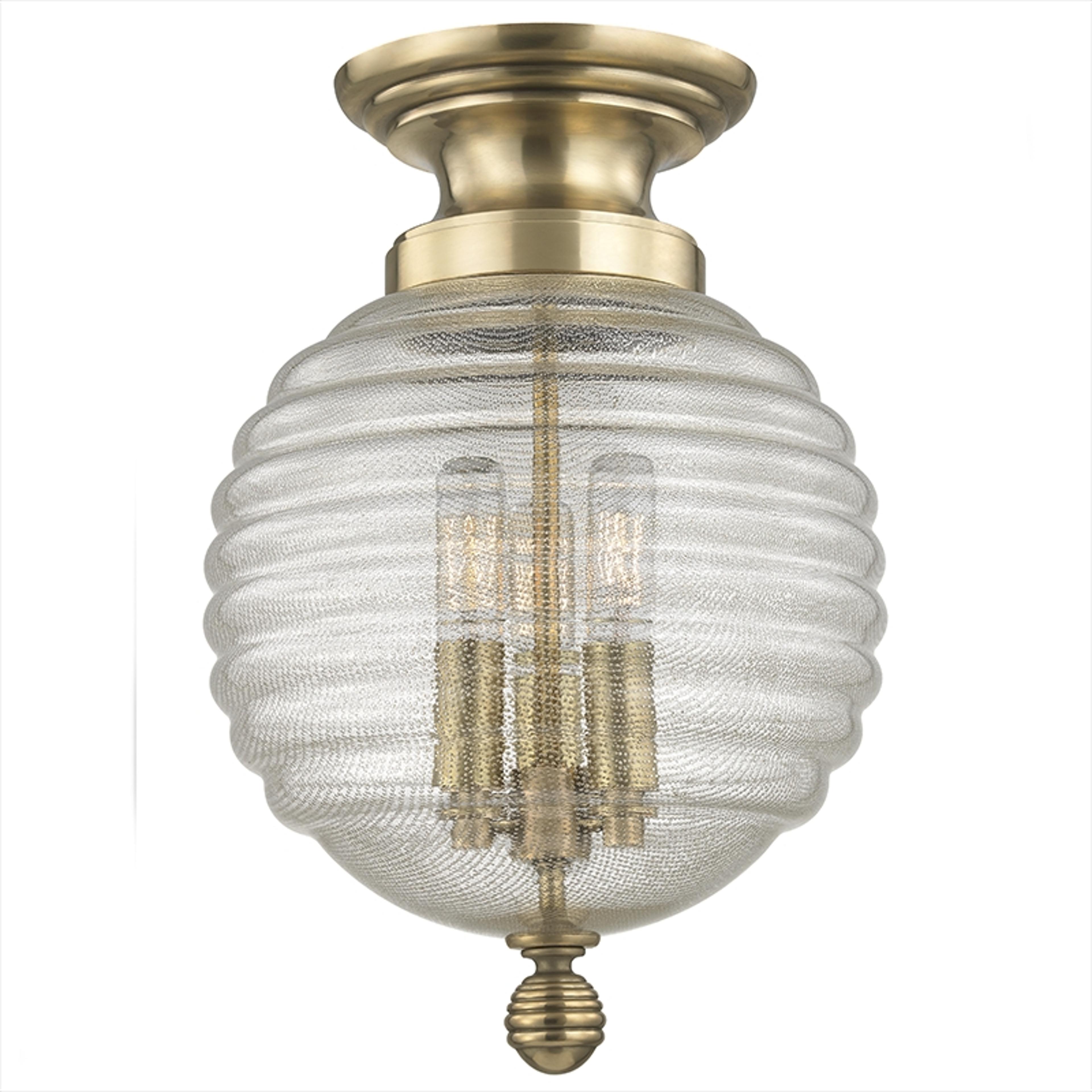 Hudson Valley Coolidge 3-Light Aged Brass Clear Glass Round Semi Flush Mount