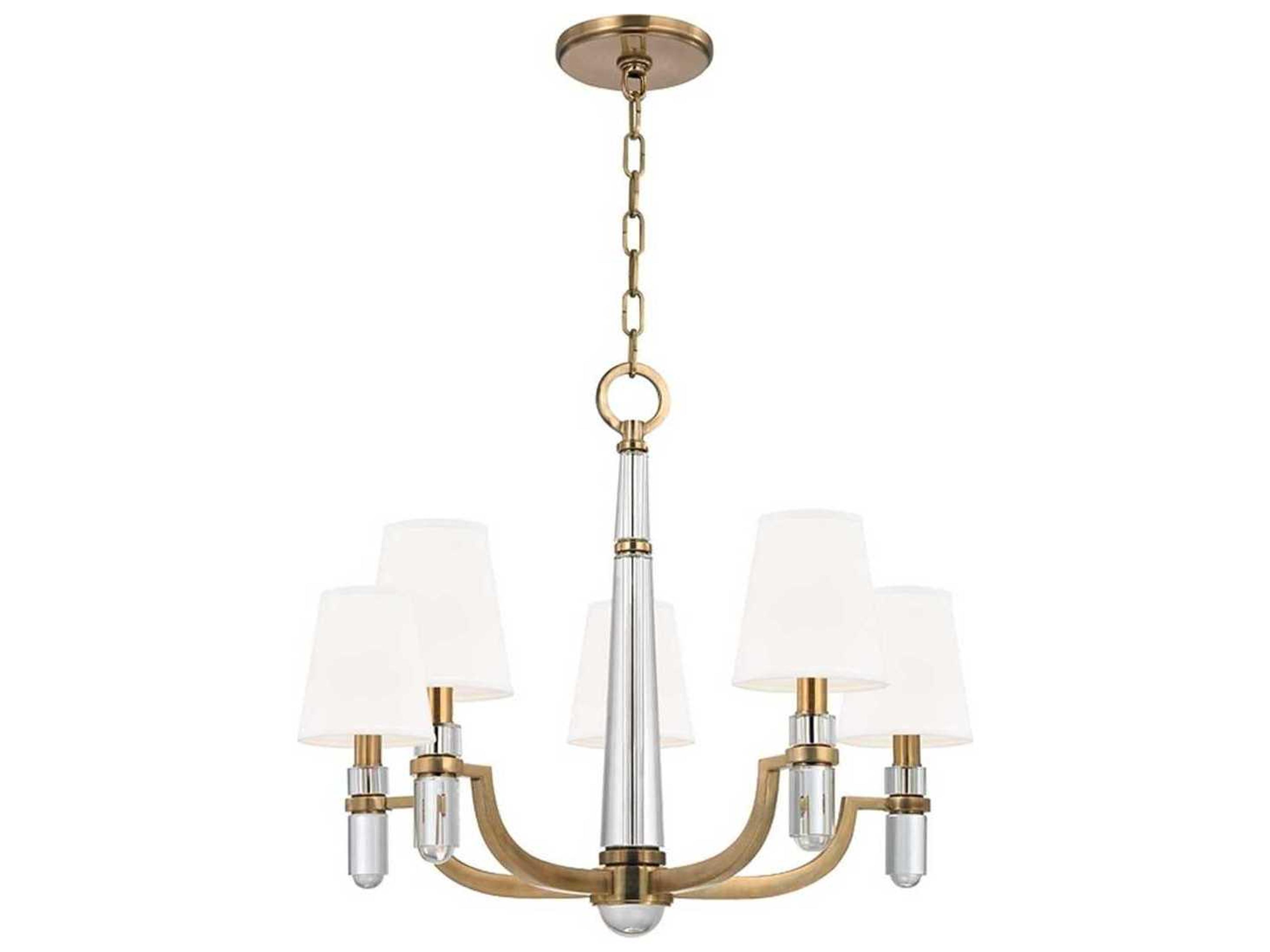 Hudson Valley Dayton 5-Light Aged Brass White Crystal Glass Candelabra Empire Chandelier