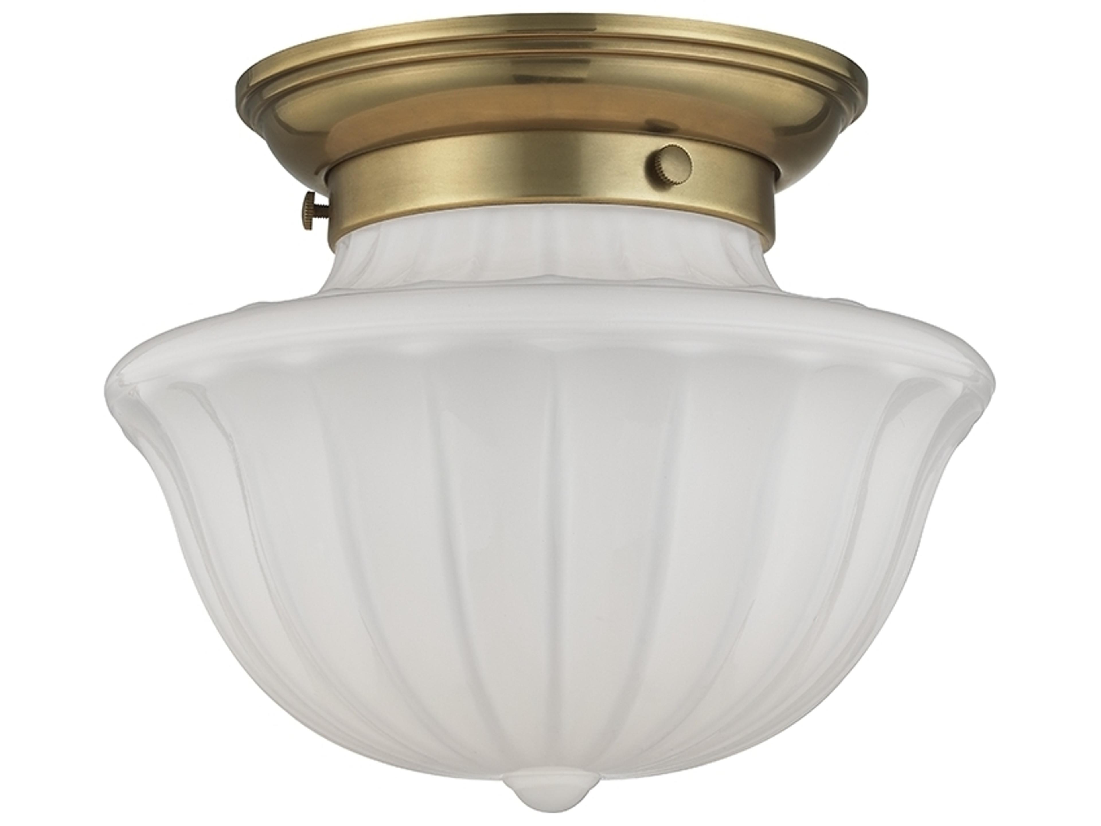 Hudson Valley Dutchess 1-Light Aged Brass White Glass Semi Flush Mount