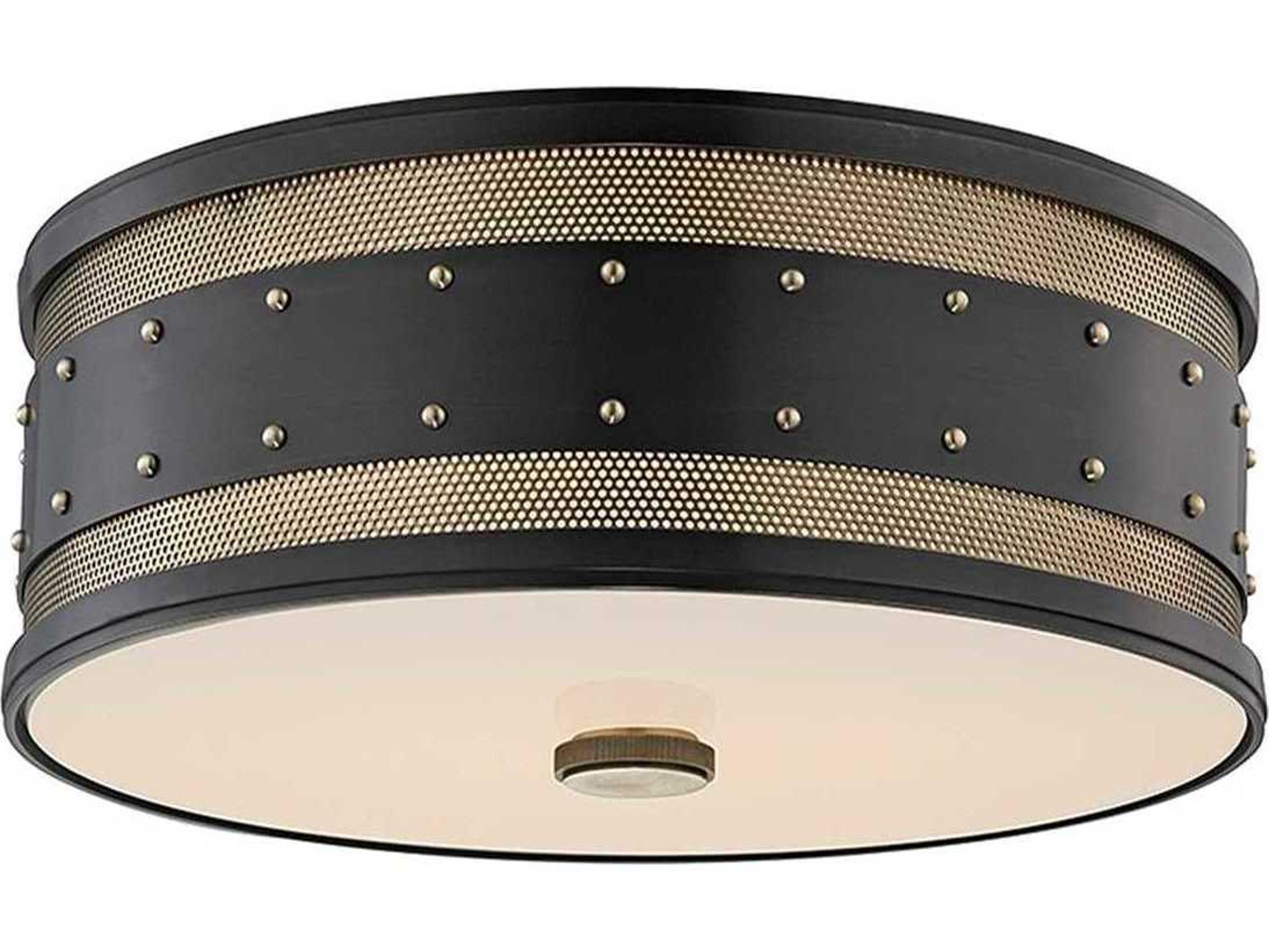 Hudson Valley Gaines 3-Light Aged Old Bronze White Glass Drum Flush Mount