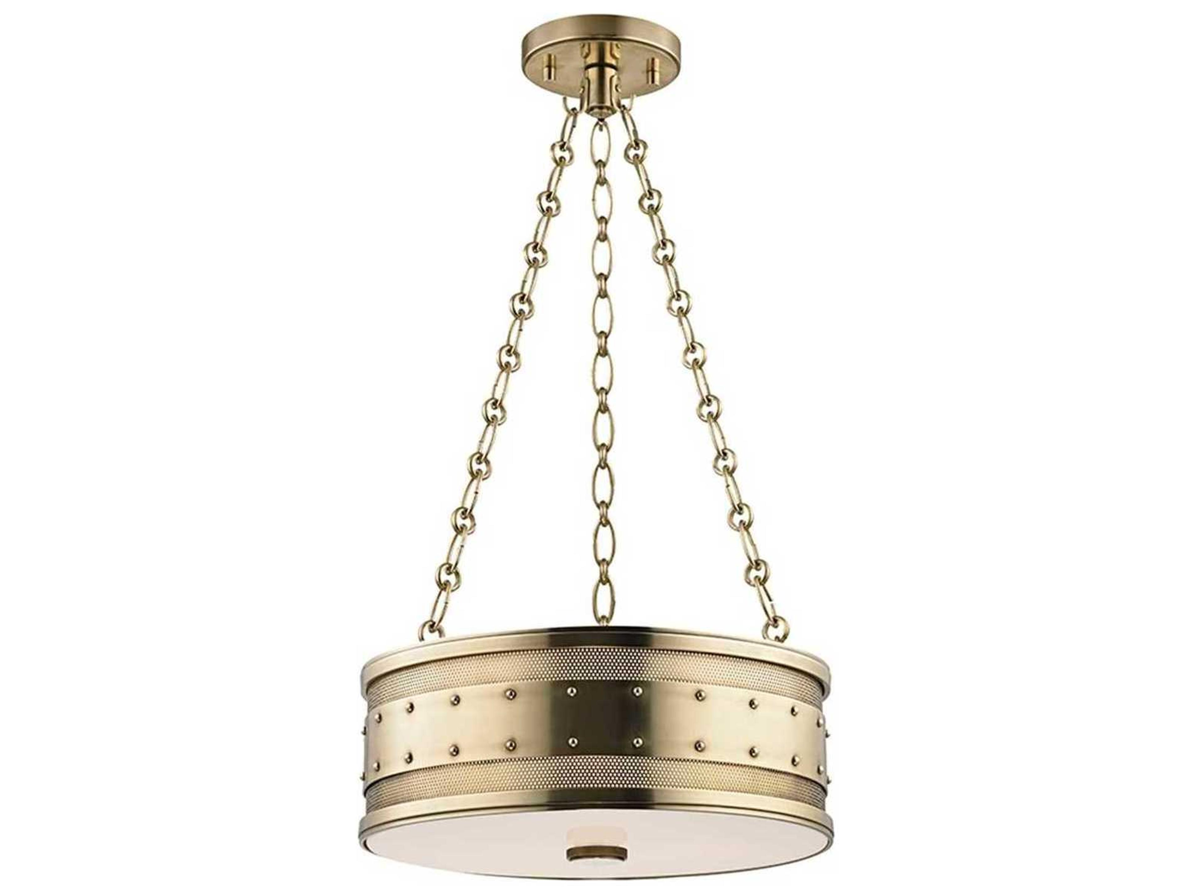 Hudson Valley Gaines 3-Light Aged Brass White Glass Drum Round Pendant