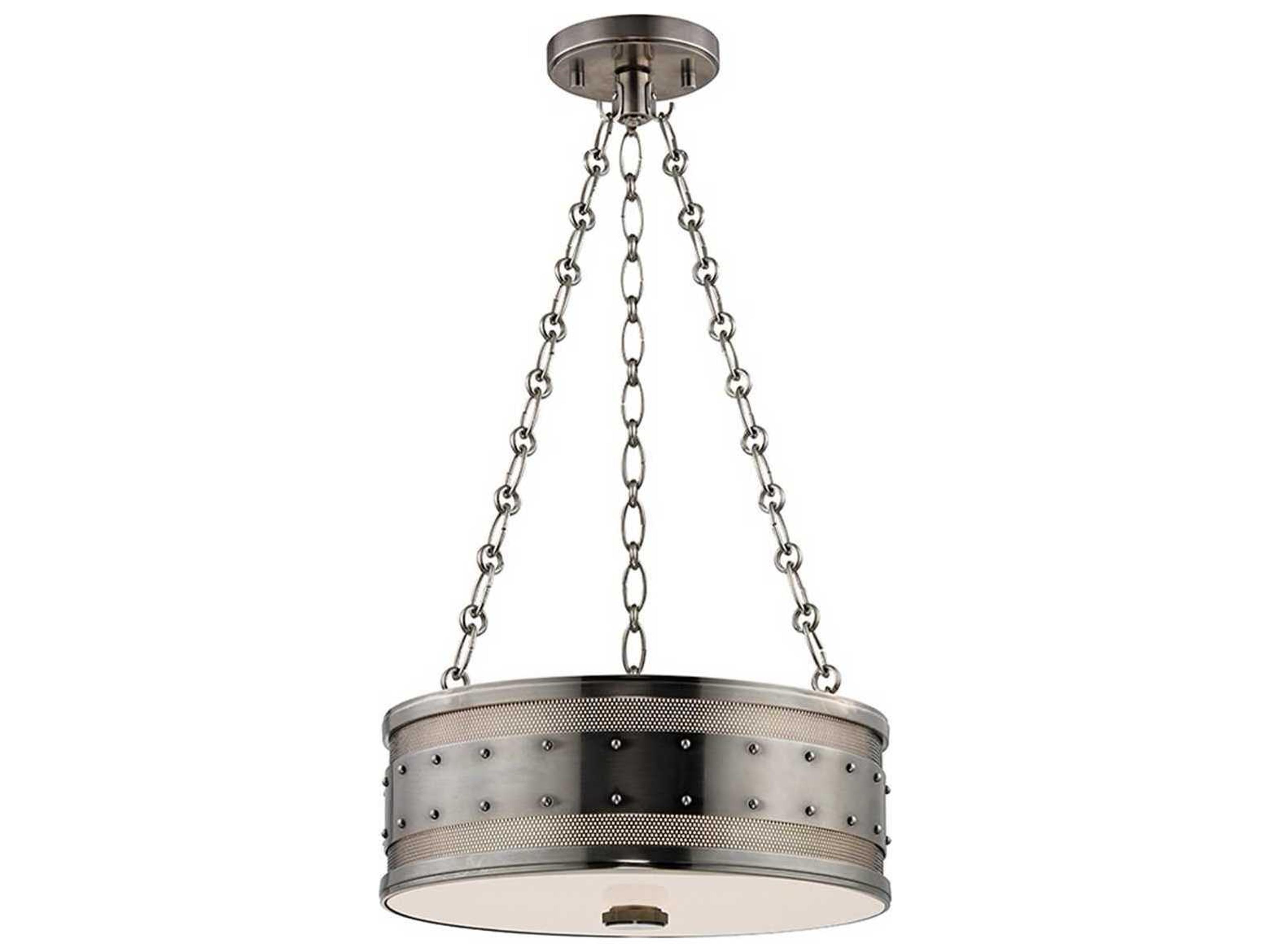 Hudson Valley Gaines 3-Light Historic Nickel White Glass Drum Pendant