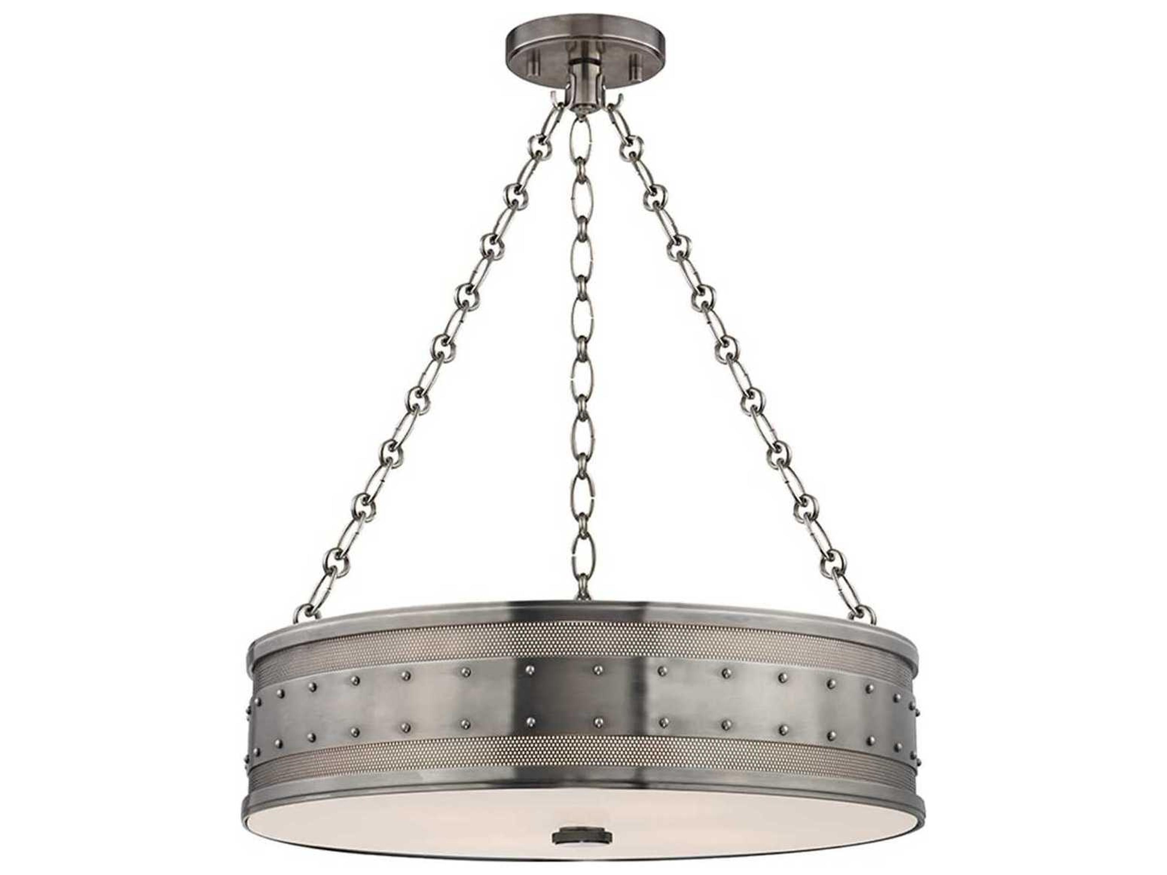 Hudson Valley Gaines 4-Light Historic Nickel White Glass Drum Pendant