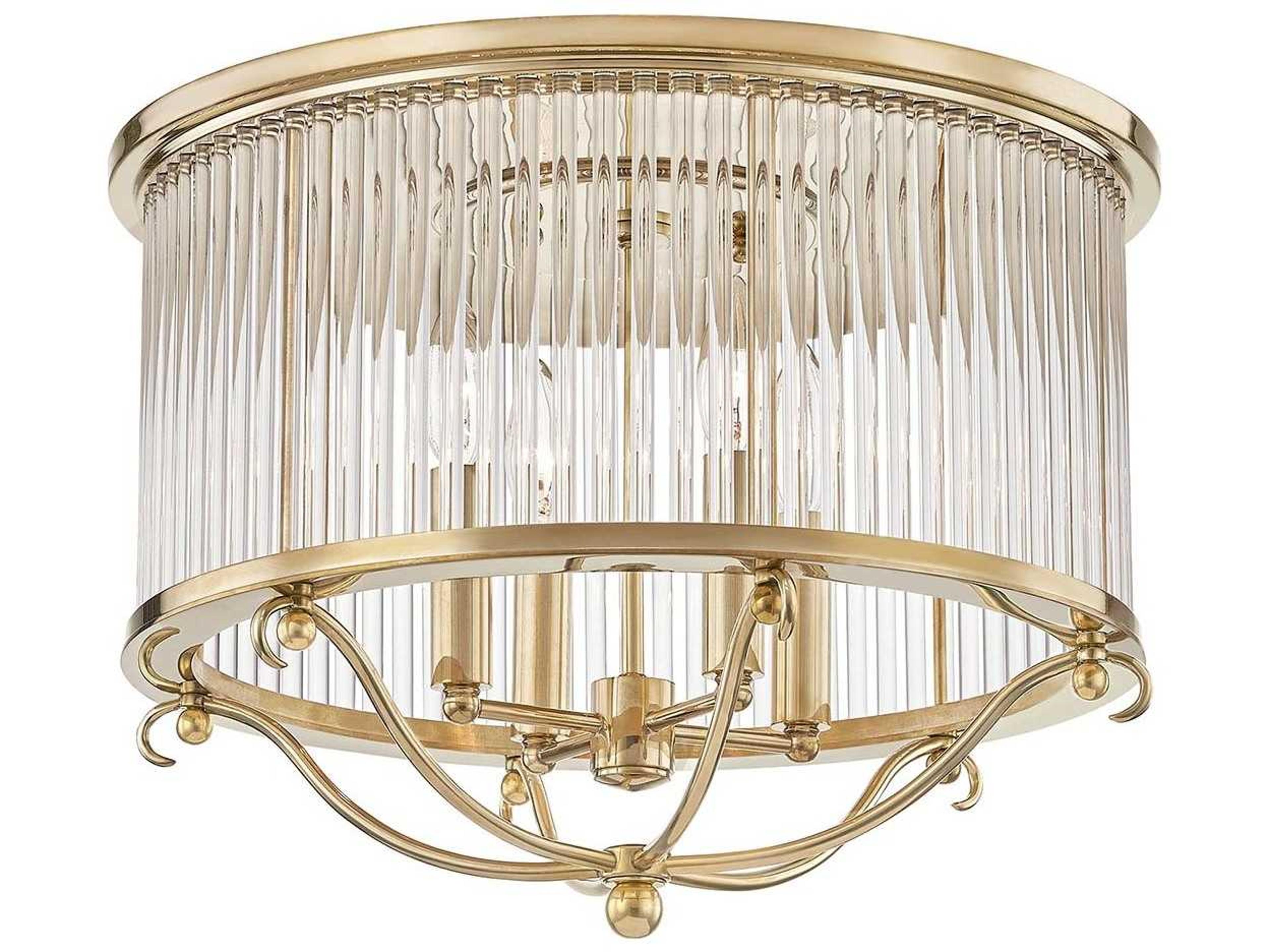 Hudson Valley Glass 4-Light Aged Brass Crystal Drum Semi Flush Mount