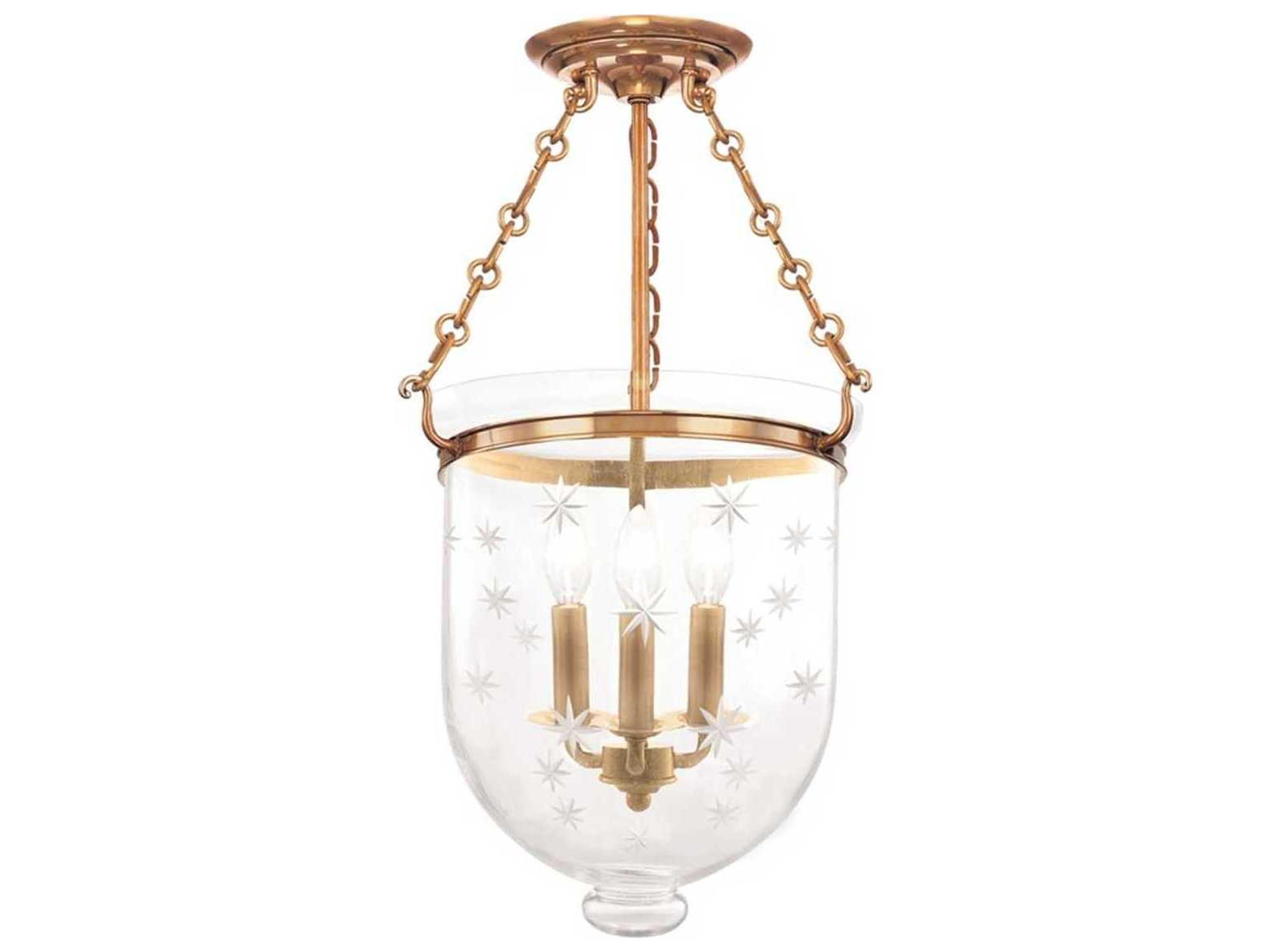 Hudson Valley Hampton 3-Light Aged Brass Clear Glass Bell Semi Flush Mount