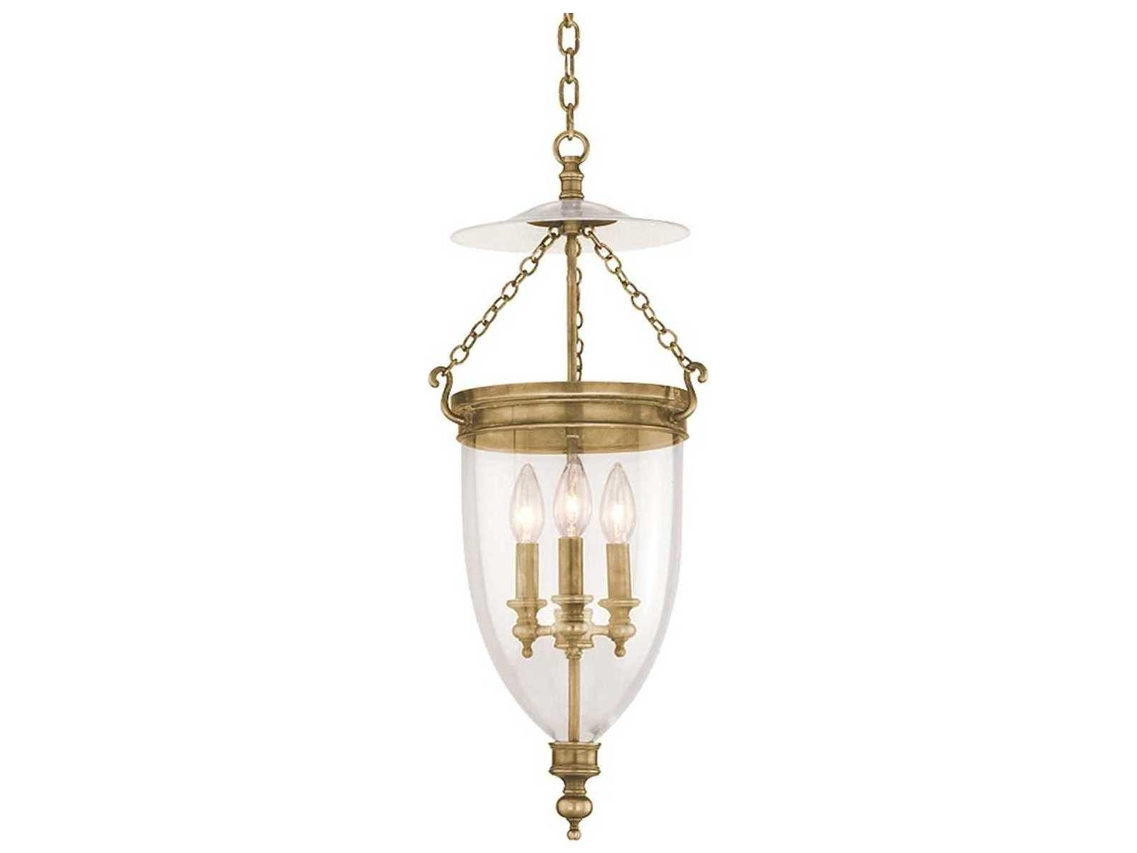 Hudson Valley Hanover 3-Light Aged Brass Clear Glass Bell Mini Pendant