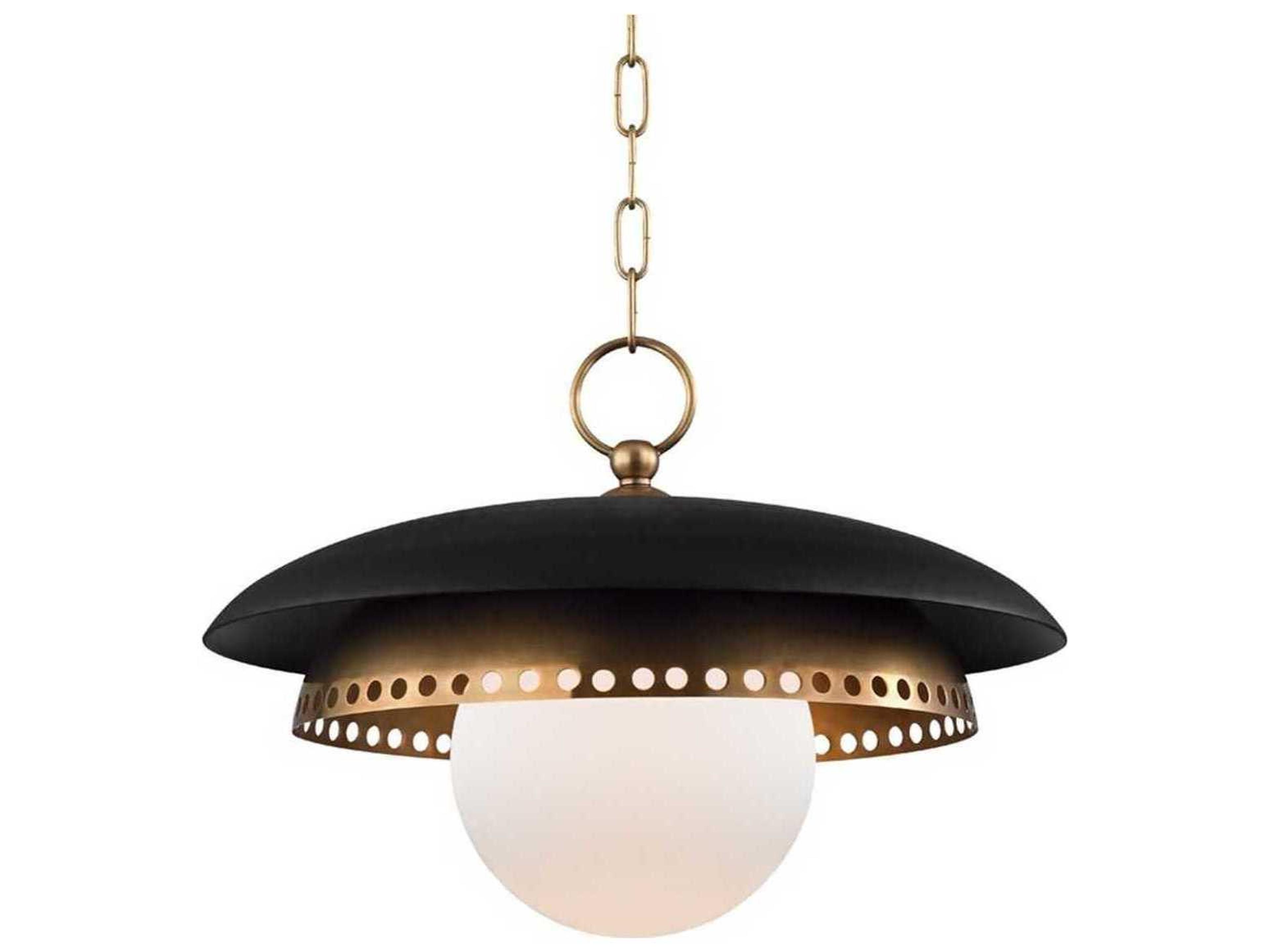 Hudson Valley Herkimer 1-Light Aged Brass Black Glass Globe Round Pendant