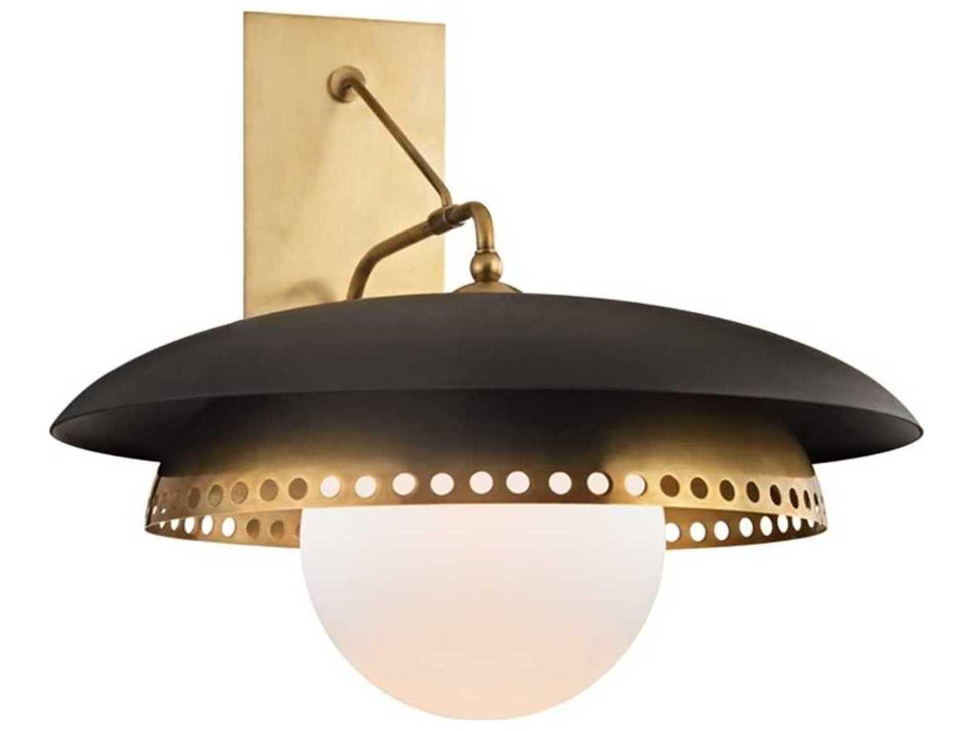 Hudson Valley Herkimer 1-Light Aged Brass Black Off White Glass Wall Sconce