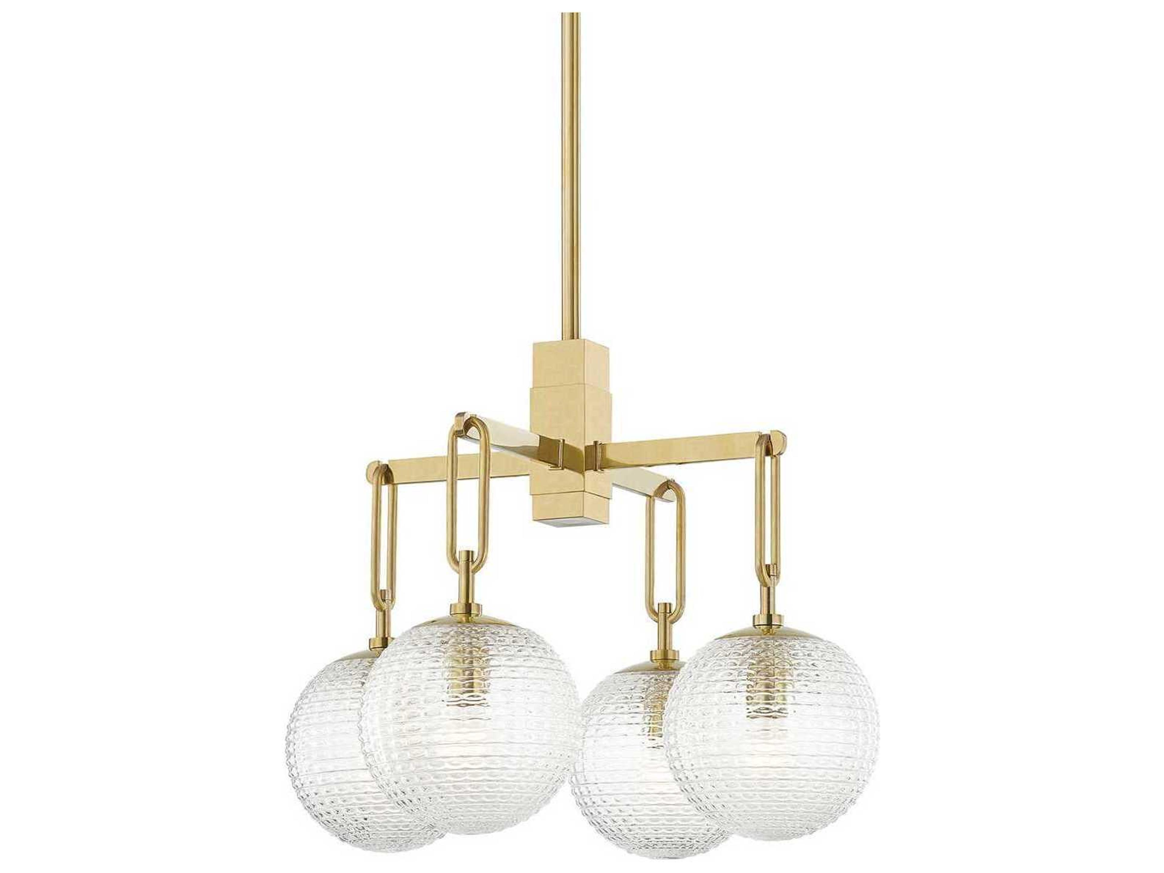 Hudson Valley Jewett 4-Light Aged Brass Glass Globe Round Chandelier
