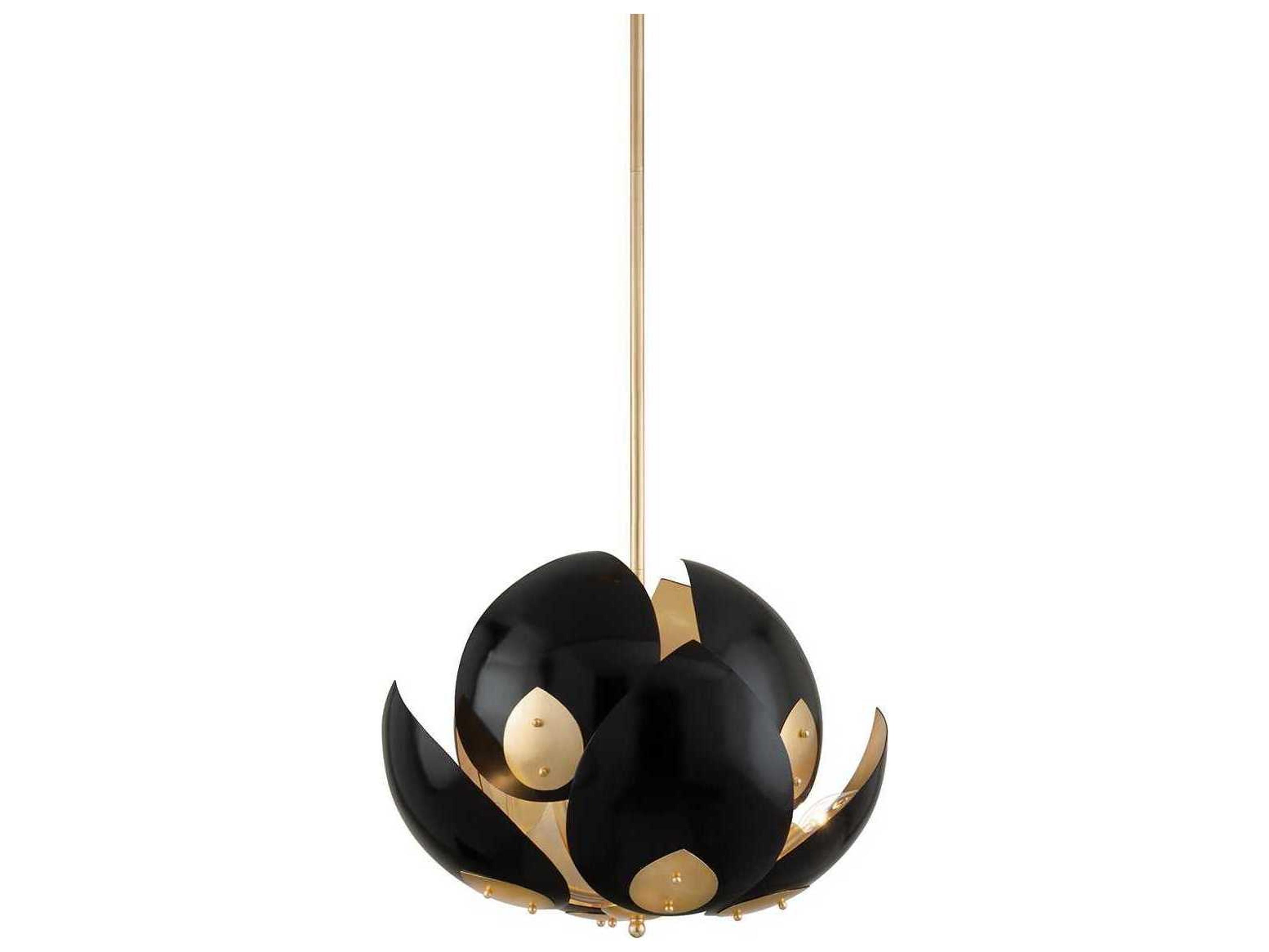 Hudson Valley Lotus 8-Light Gold Leaf Black Pendant